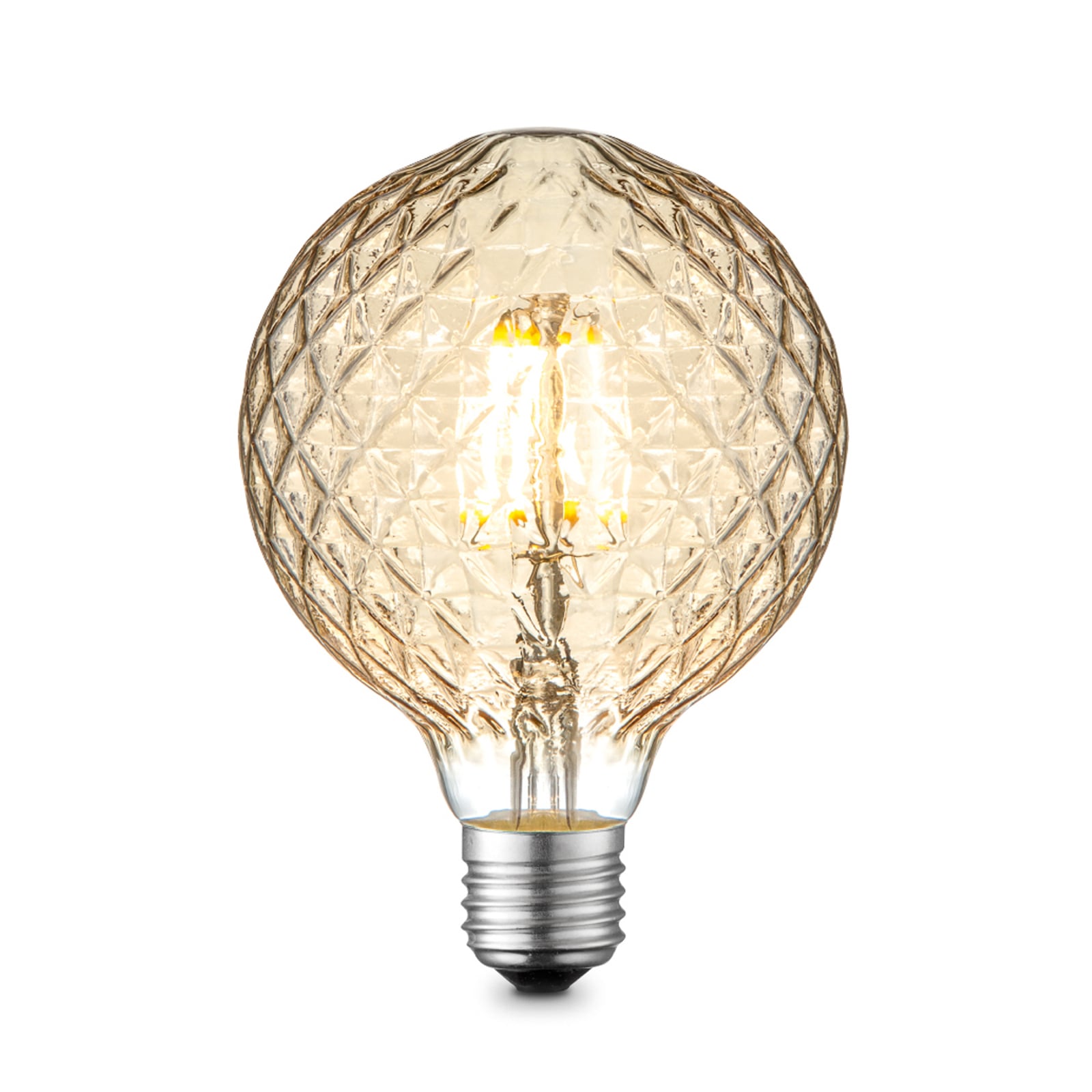 LED globepære E27 G95 4W 2700K dimbar amber filament - Lucande forfra
