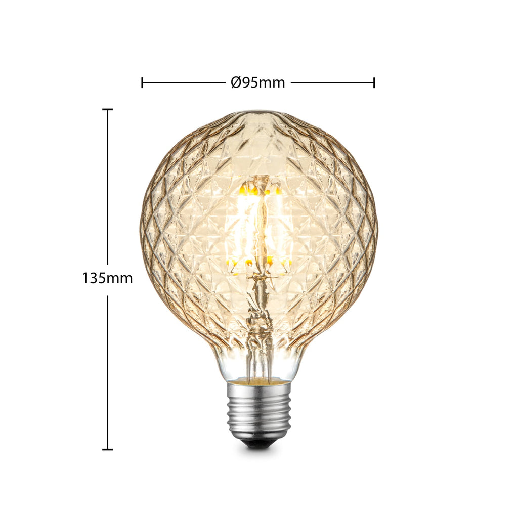 LED globepære E27 G95 4W 2700K dimbar amber filament - Lucande bakside