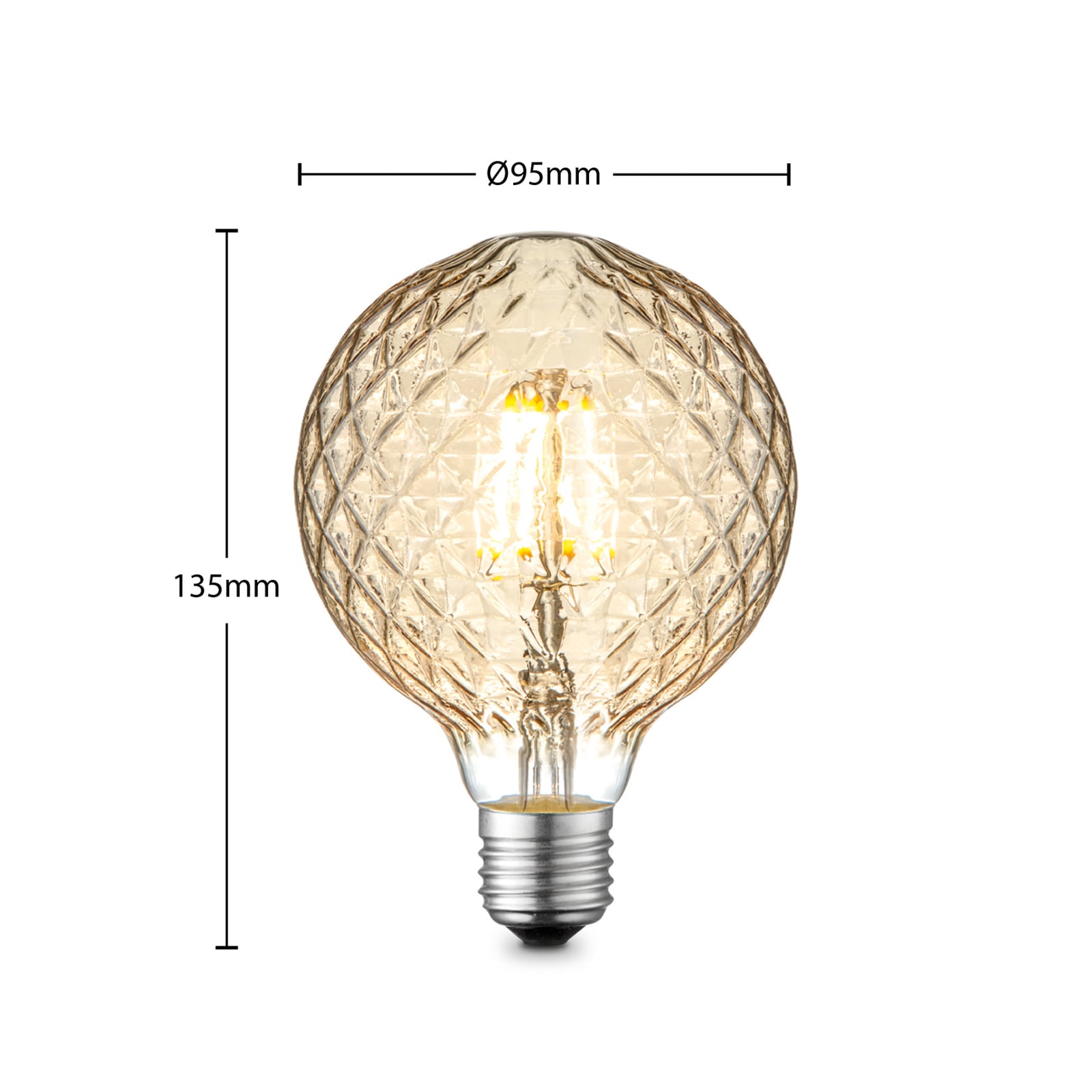LED globepære E27 G95 4W 2700K dimbar amber filament - Lucande bakside