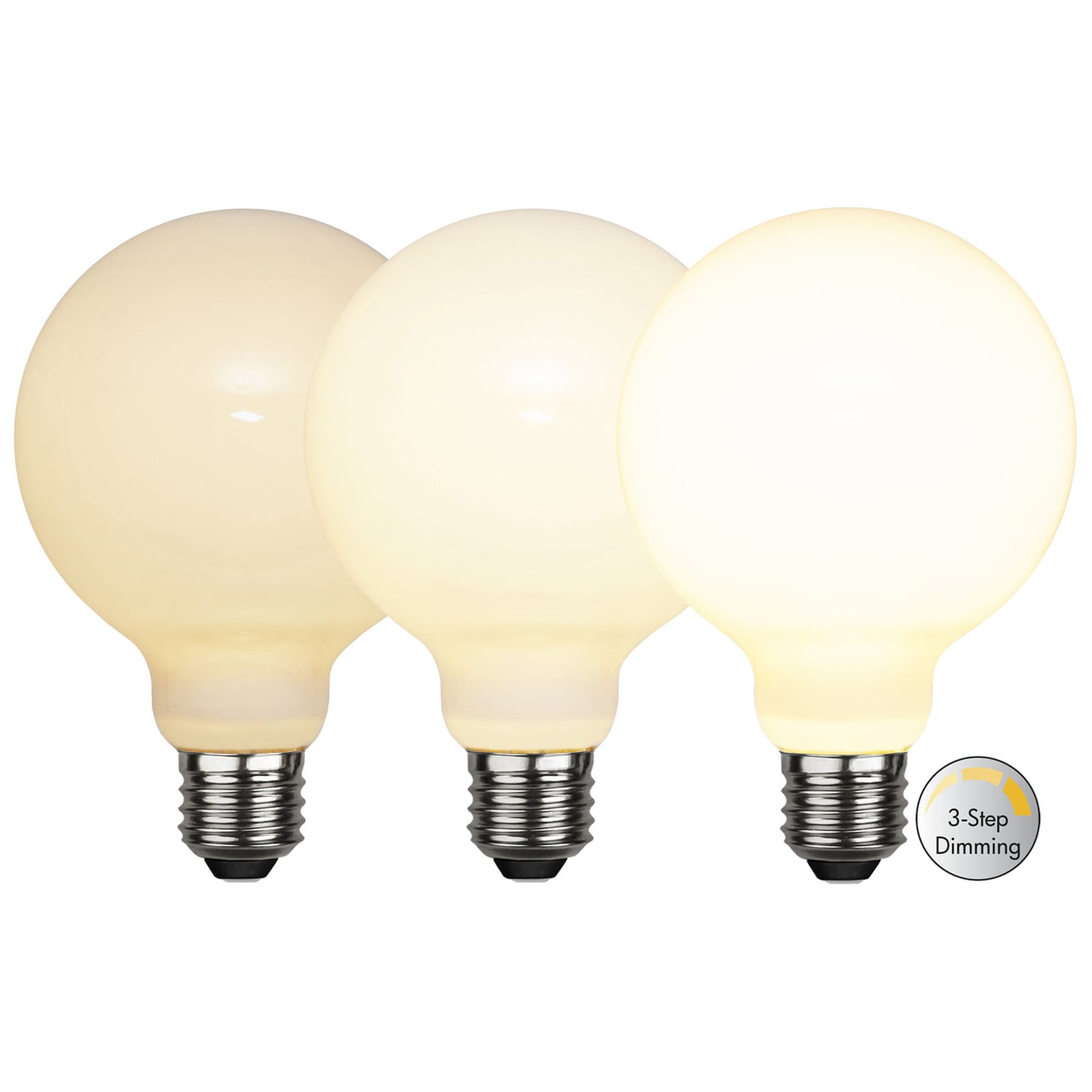 LED-globepære E27 G95 7,5W 2700K dimbar opal 3-stegs - STAR TRADING forfra