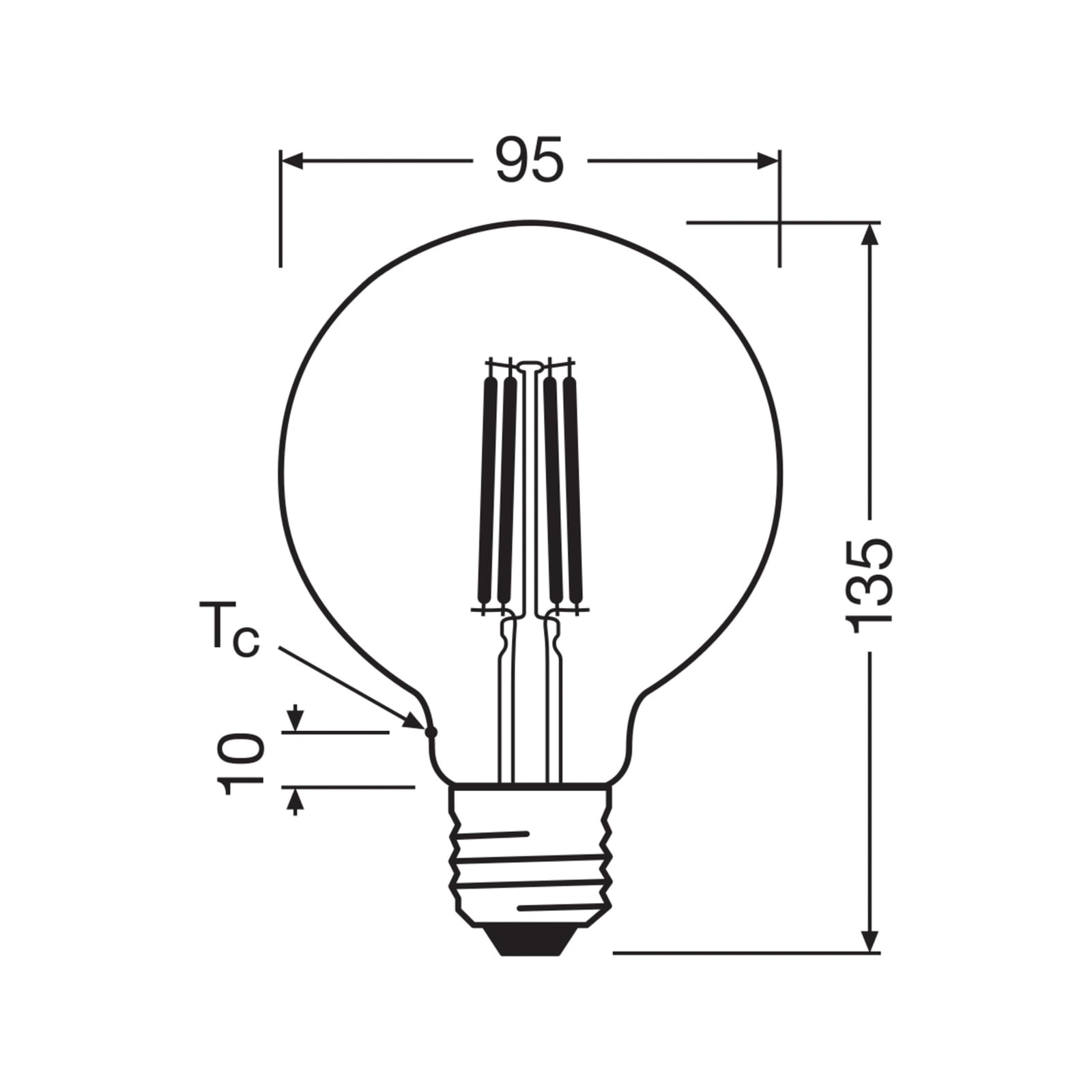 LED globepære filament G95 E27 3,8W 2700K klar OSRAM bakside