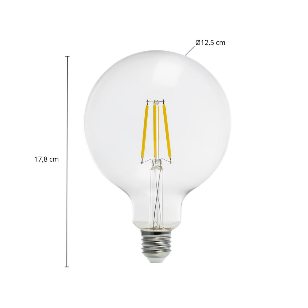 Detalj av LED globepære G125 E27 3,8W 3000K 806lm klar filament