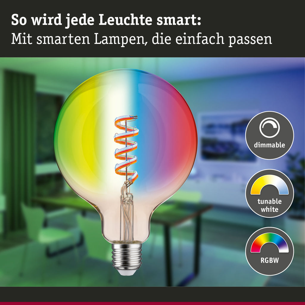 LED-globepære G125 Zigbee E27 6,3W RGBW dimbar gull detalj