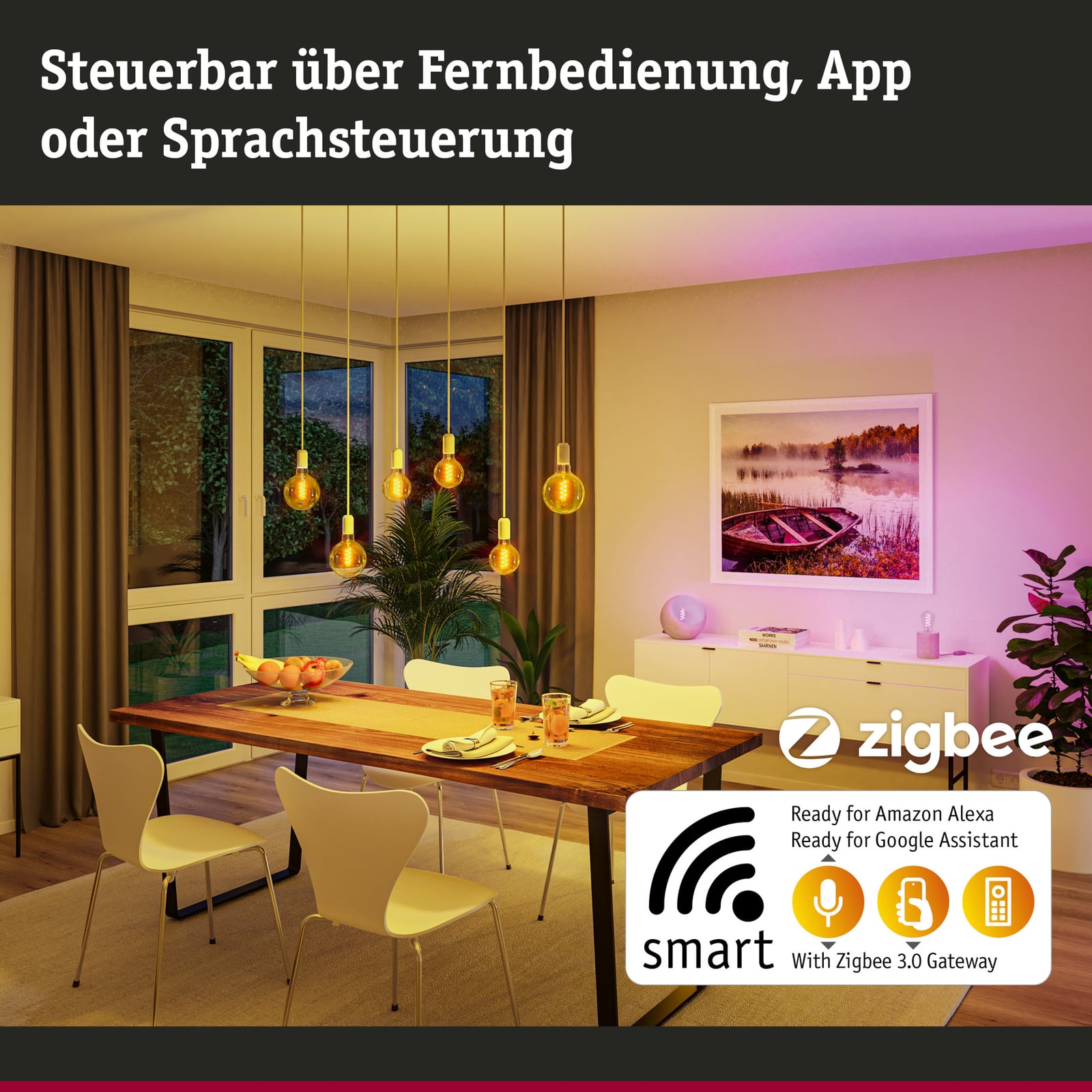 LED-globepære G125 Zigbee E27 6,3W RGBW dimbar gull montert i lampe