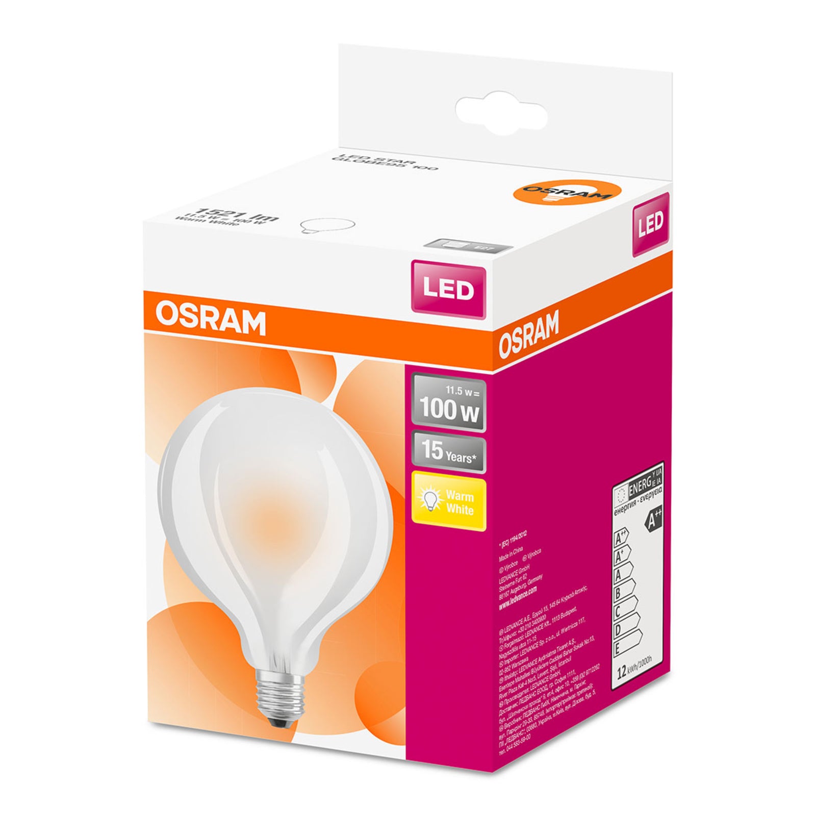 Nærbilde av LED globepære G95 E27 11W 2700K varmhvit 1521 lm - OSRAM
