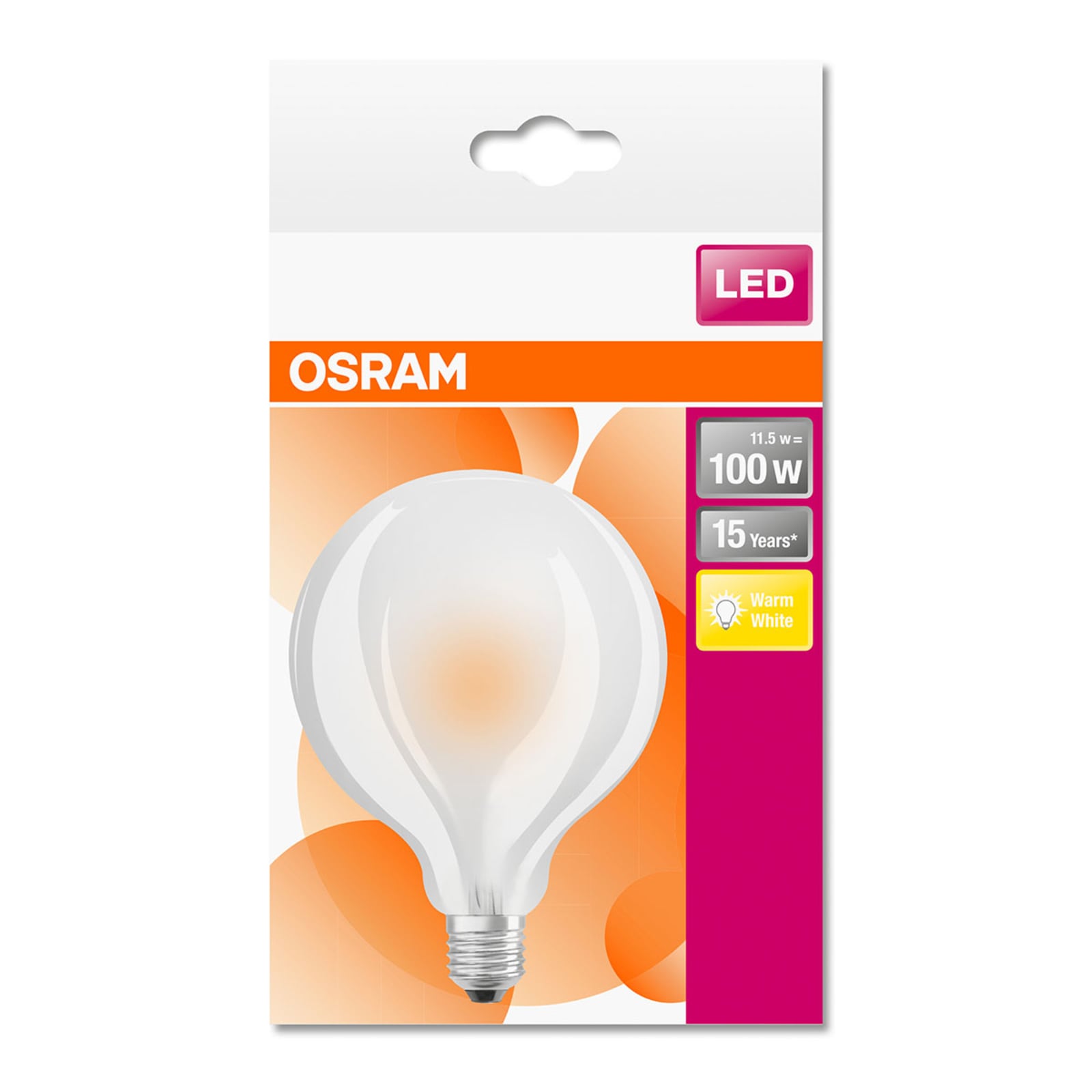 LED globepære G95 E27 11W 2700K varmhvit 1521 lm - OSRAM i bruk