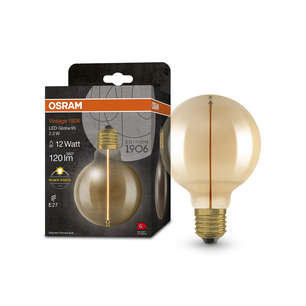 Detalj av LED globepære G95 E27 2,2W 2700K gull filament OSRAM