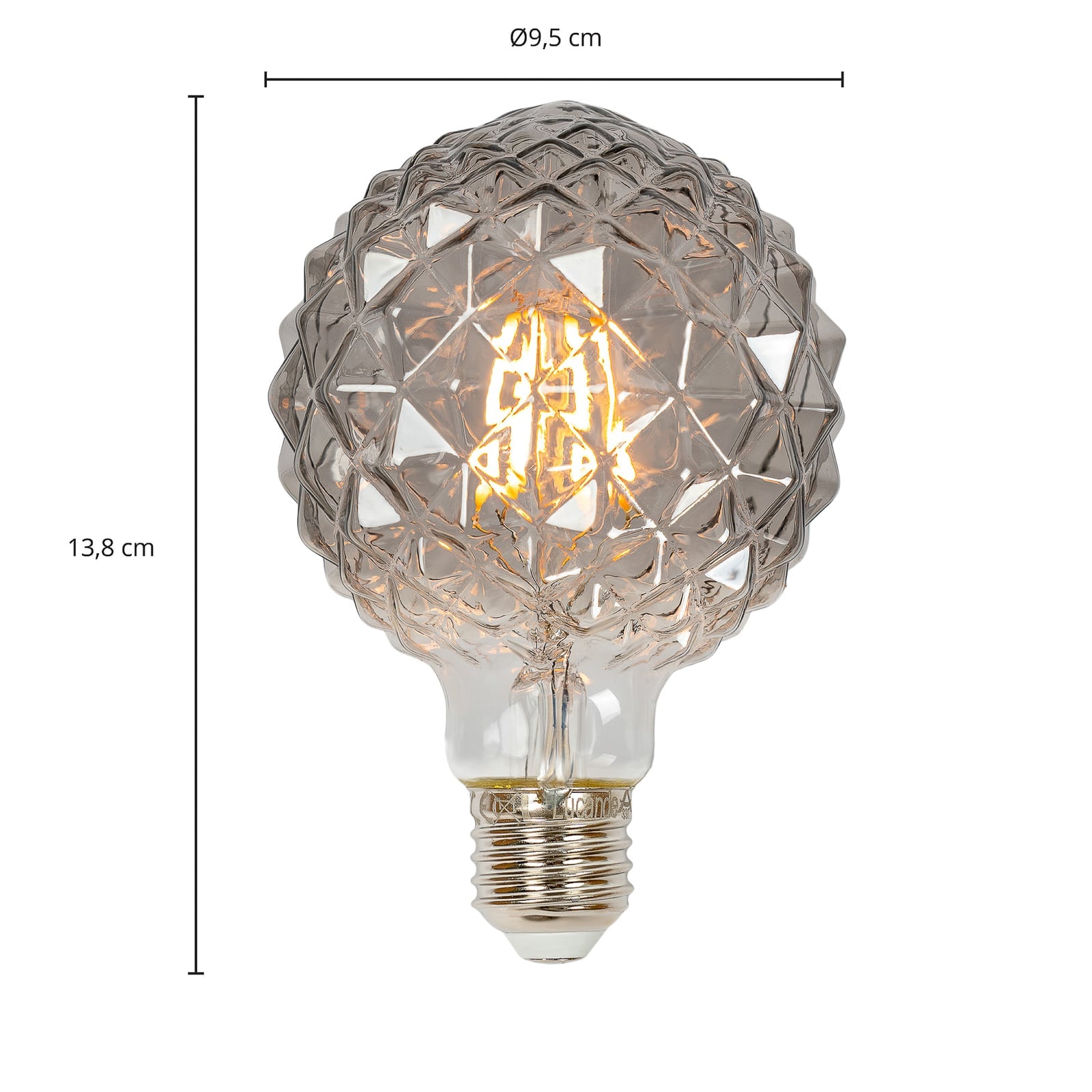 LED globepære G95 E27 3,8W 1800K røykfarget dimbar nærbilde av glass