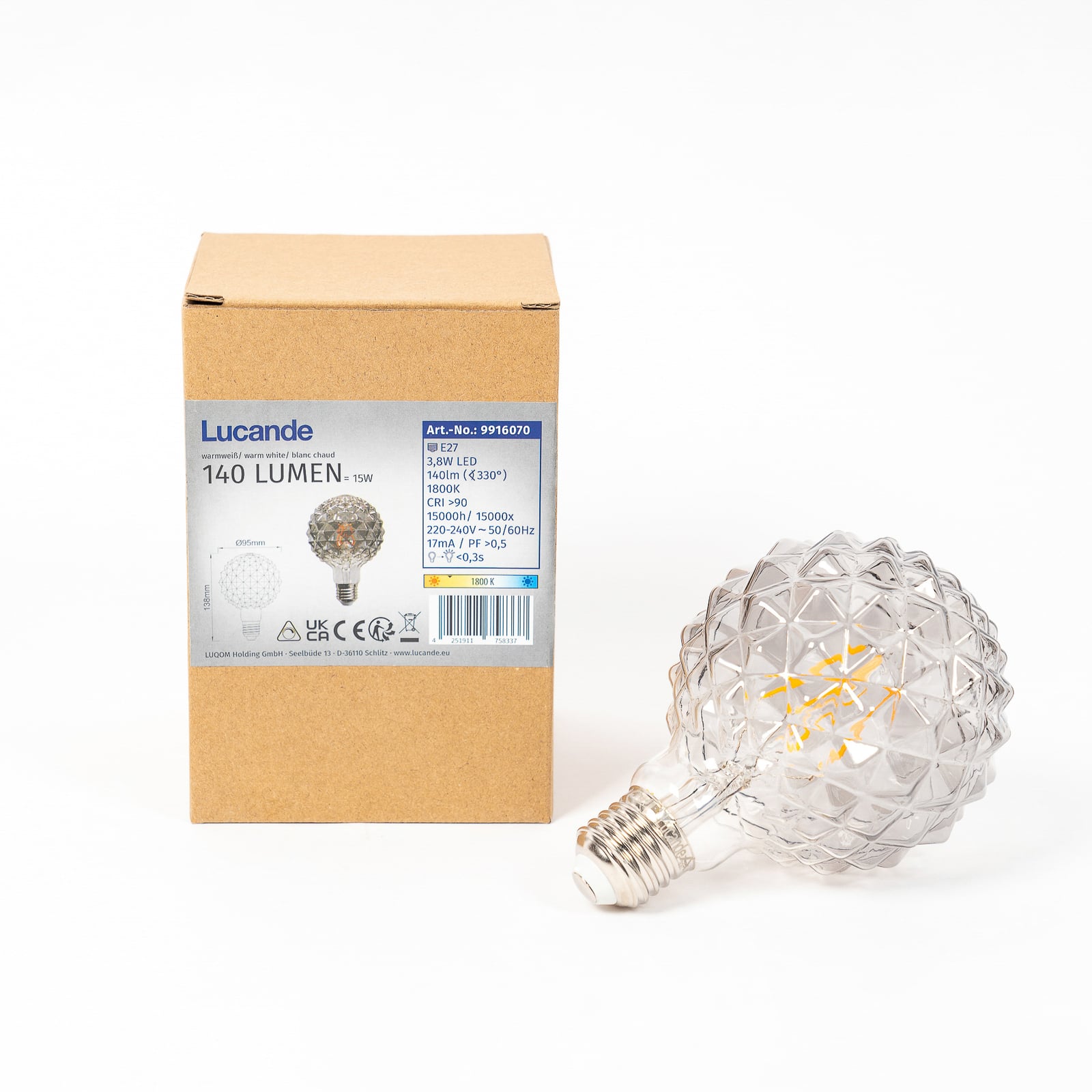 LED globepære G95 E27 3,8W 1800K røykfarget dimbar lyser opp rom