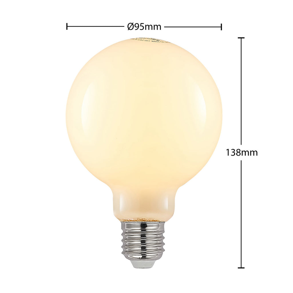 LED globepære G95 E27 8W 2700K dimbar opal bakside