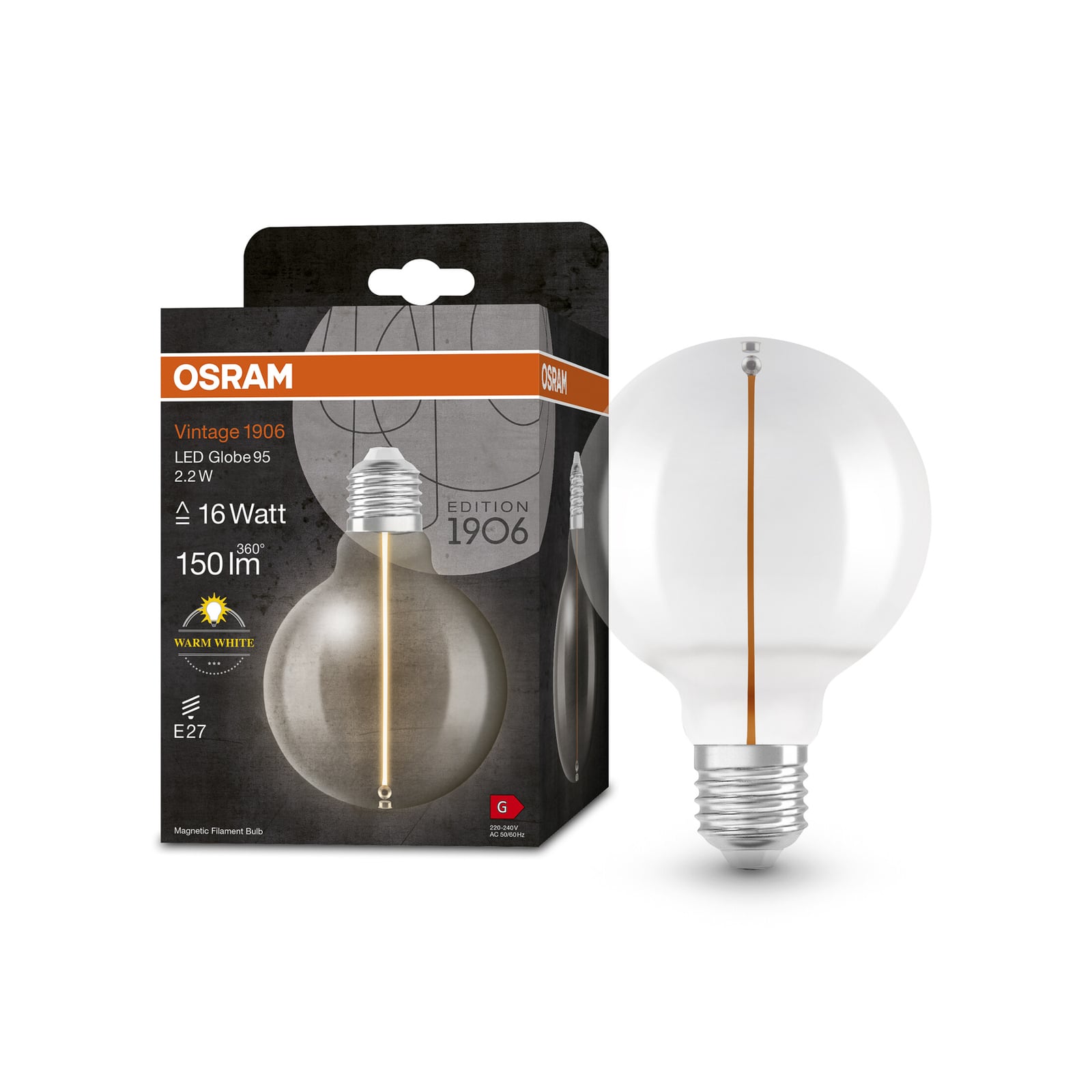 Detalj av LED globepære Vintage 1906 G95 E27 2,2W 2700K klar