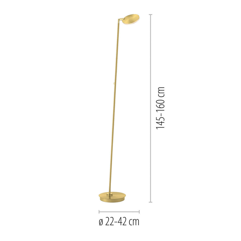 LED gulvlampe Akku-Bente dimbar CCT messing USB-C detalj av lampefot