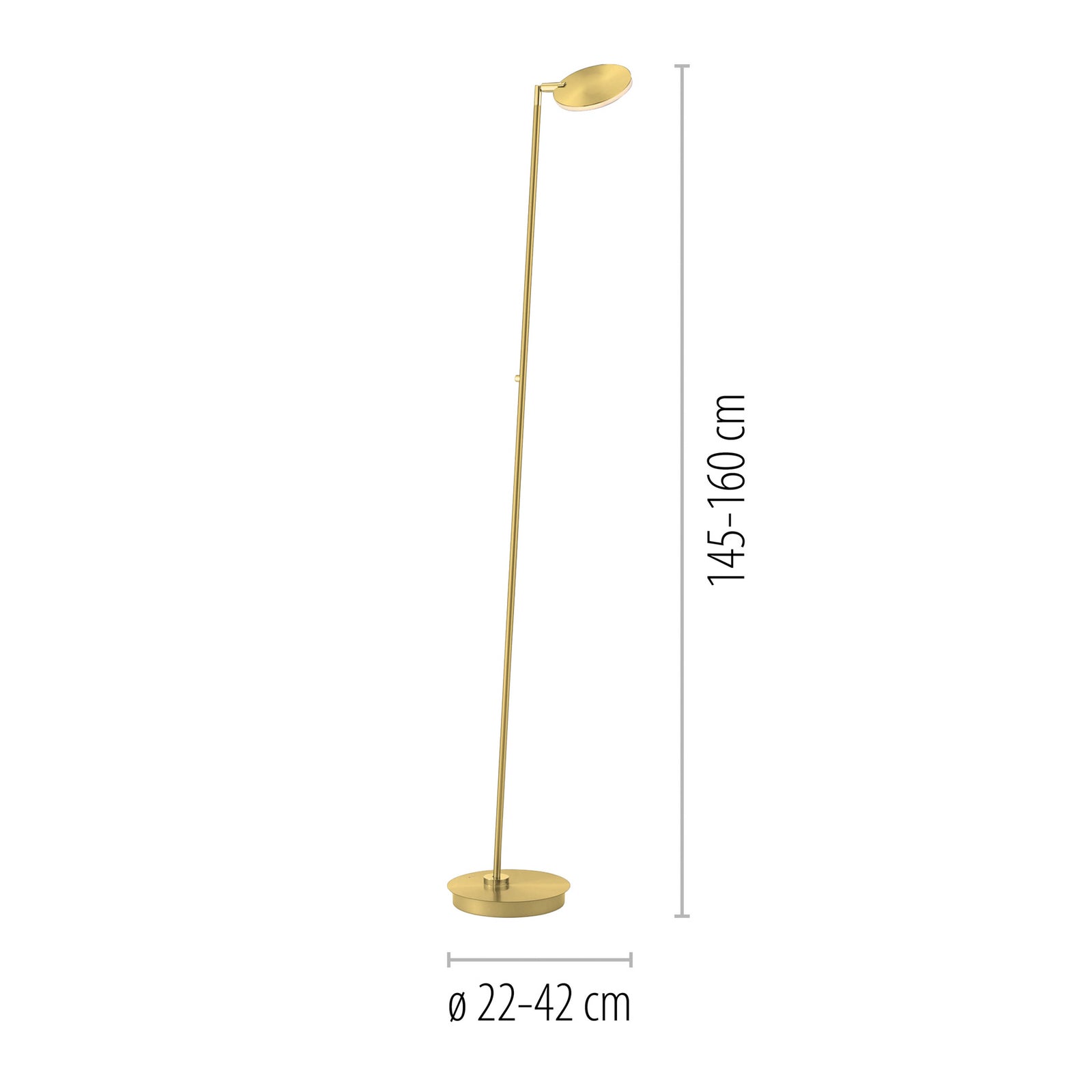 LED gulvlampe Akku-Bente dimbar CCT messing USB-C detalj av lampefot