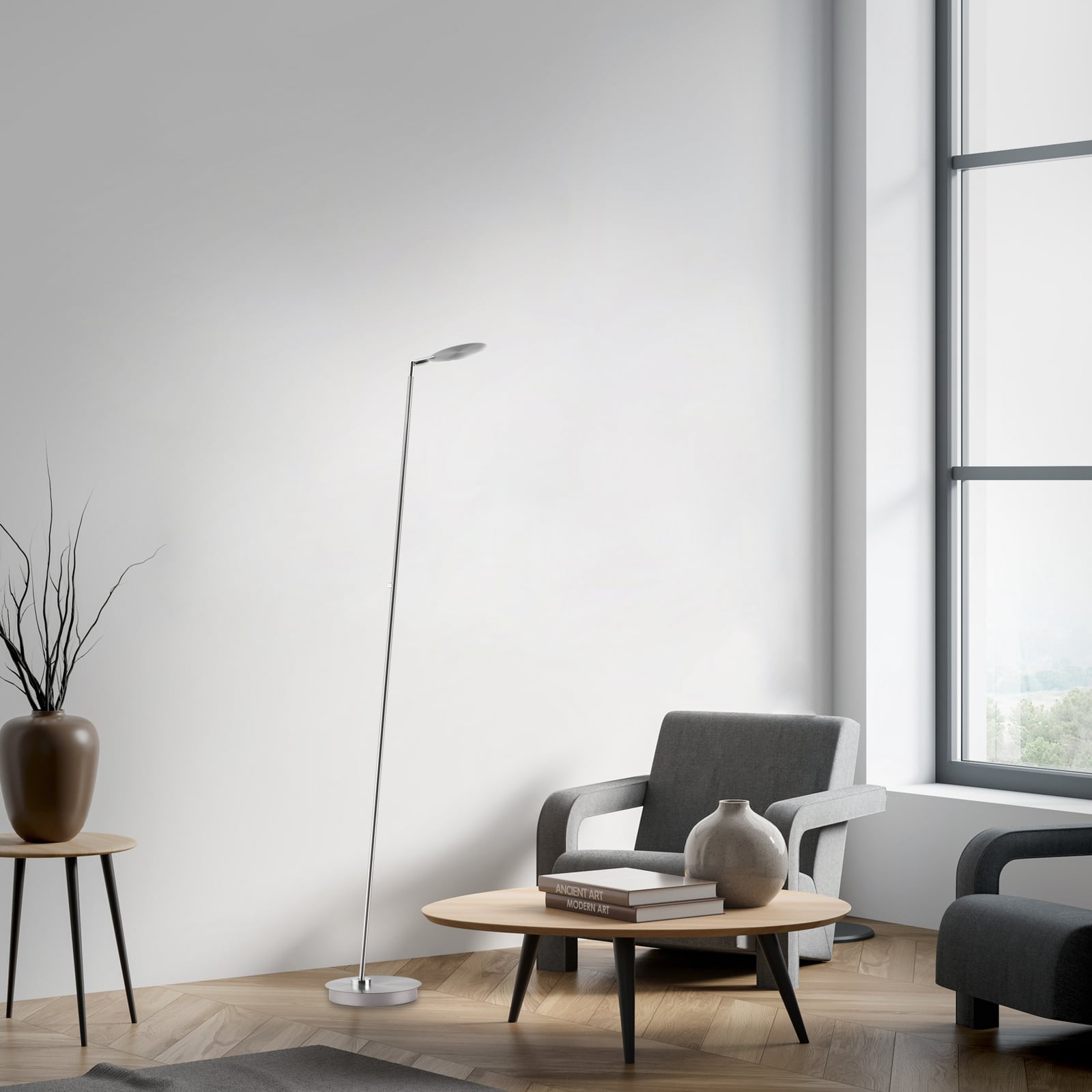 LED gulvlampe Akku-Bente oppladbar grå CCT USB-C bakside
