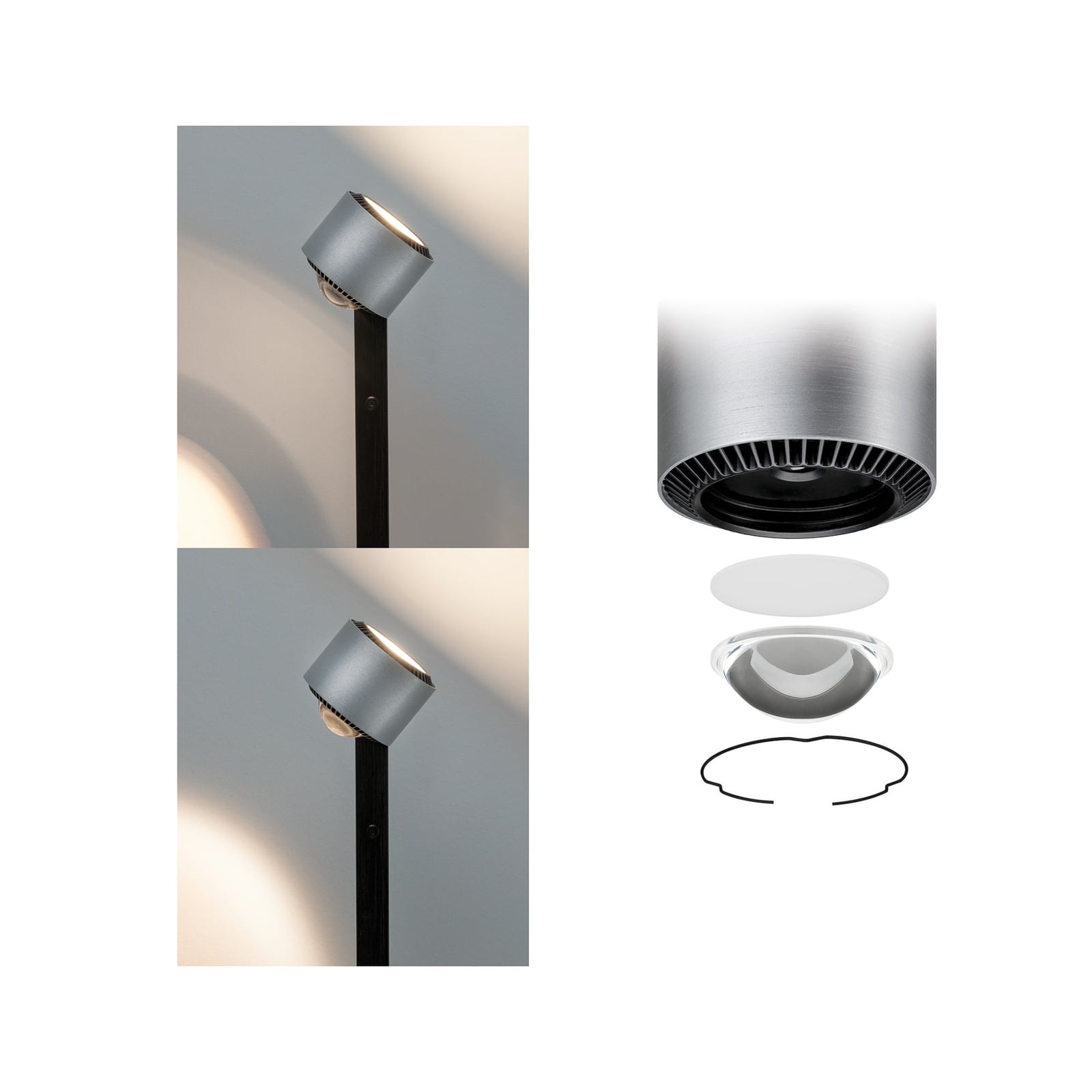 LED-gulvlampe Aldan dimbar høydejusterbar svart aluminium med av/på-bryter
