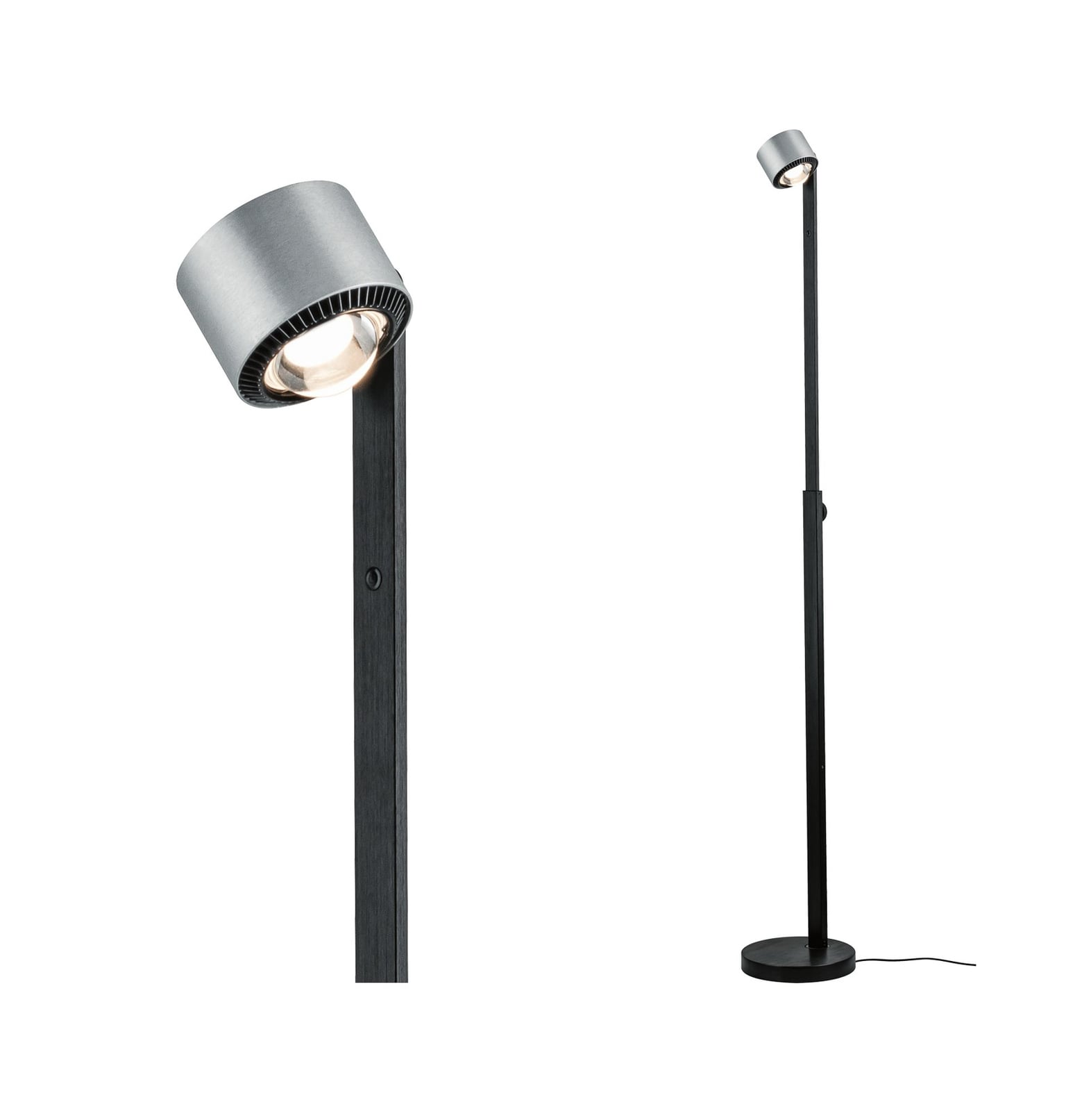 LED-gulvlampe Aldan dimbar høydejusterbar svart aluminium forfra