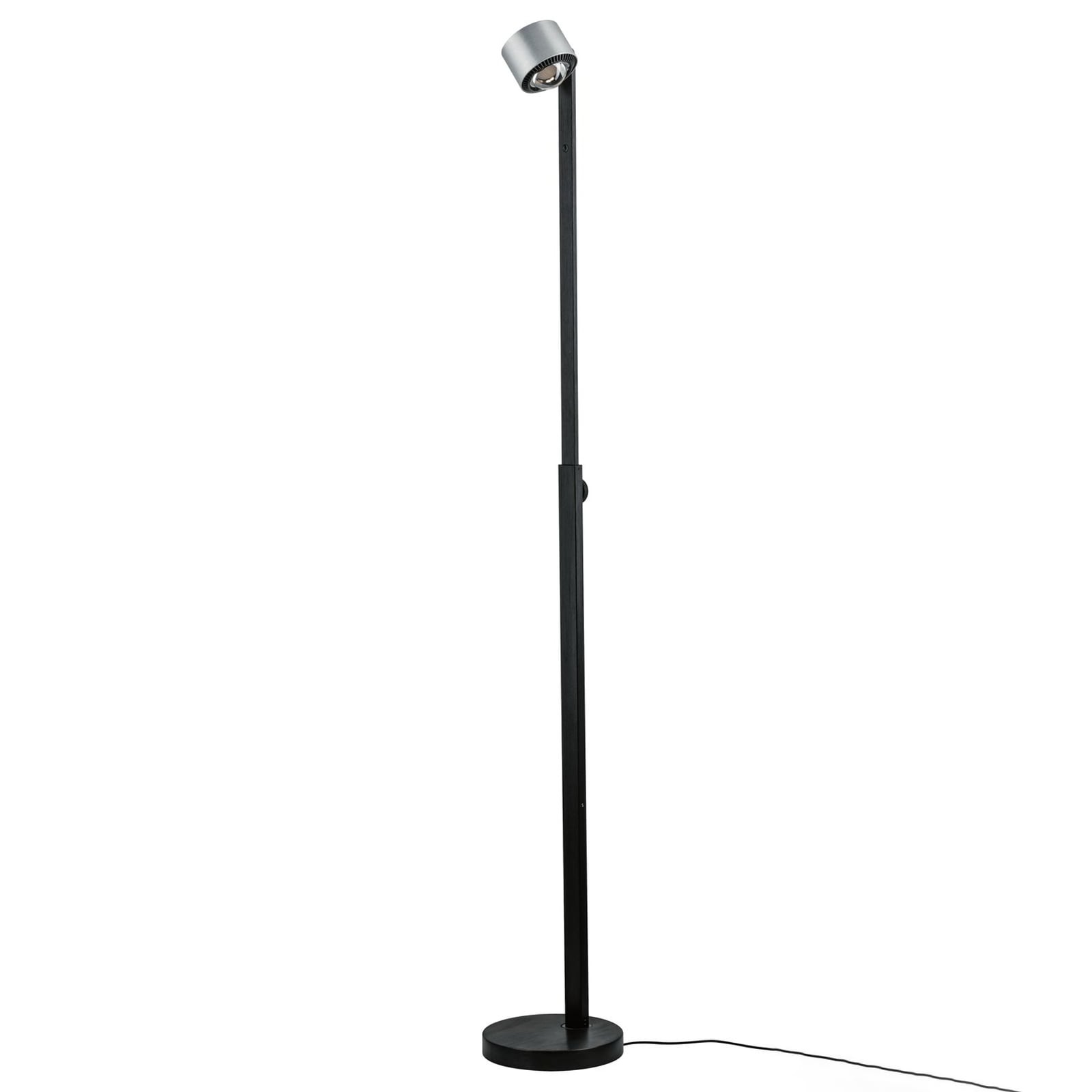 LED-gulvlampe Aldan dimbar høydejusterbar svart aluminium montert i stue