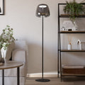LED gulvlampe Alfero-Z svart krom glass RGB CCT dimbar forfra