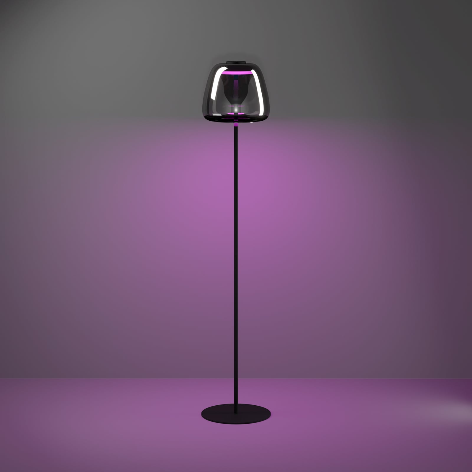 LED gulvlampe Alfero-Z svart krom glass RGB CCT dimbar lysfunksjon
