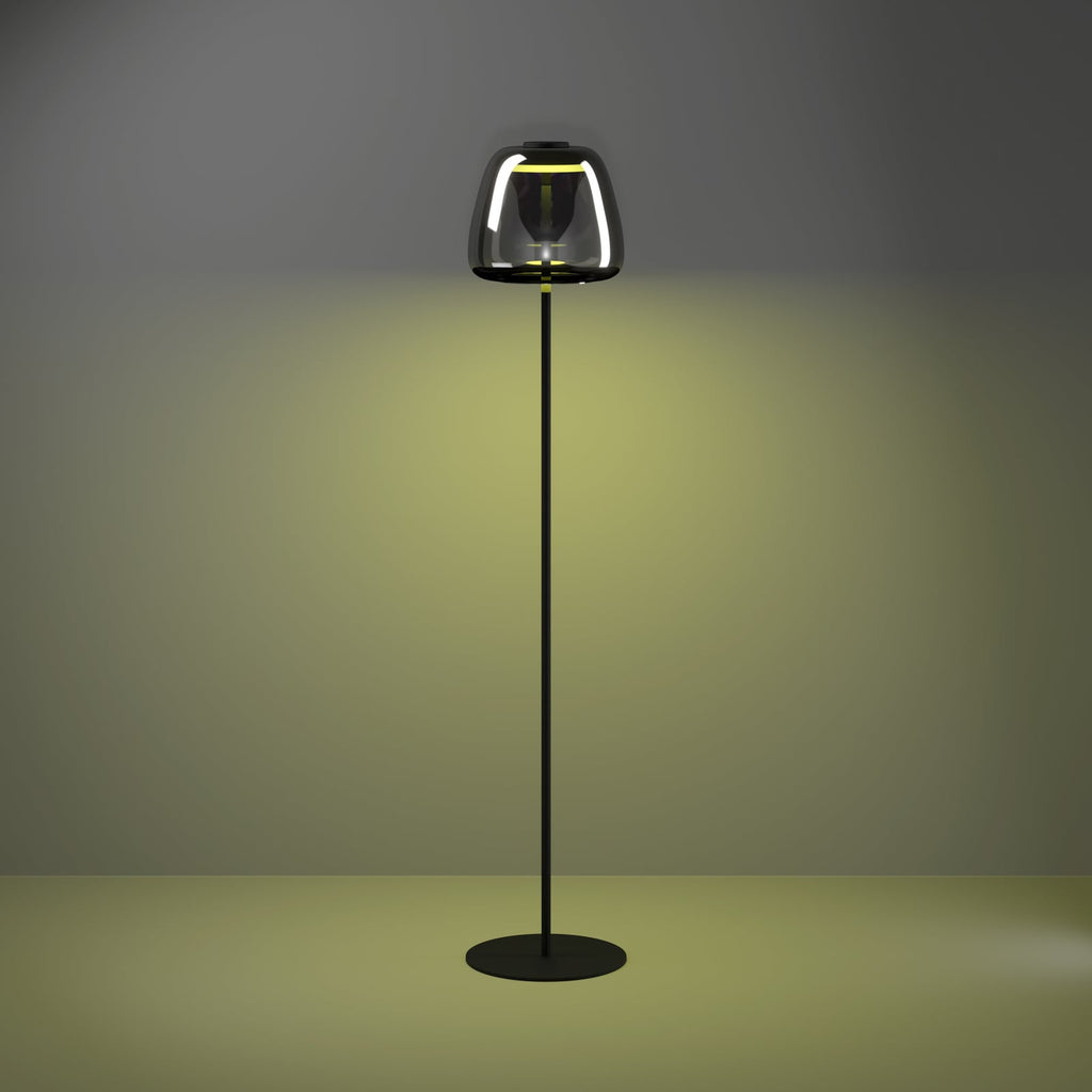 LED gulvlampe Alfero-Z svart krom glass RGB CCT dimbar appstyring