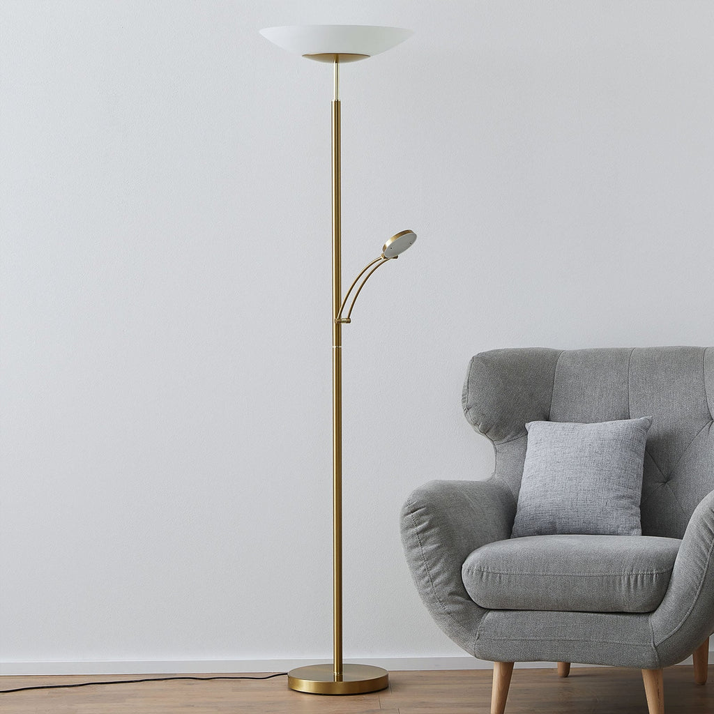 LED gulvlampe Alfred dimbar messing matt bakside