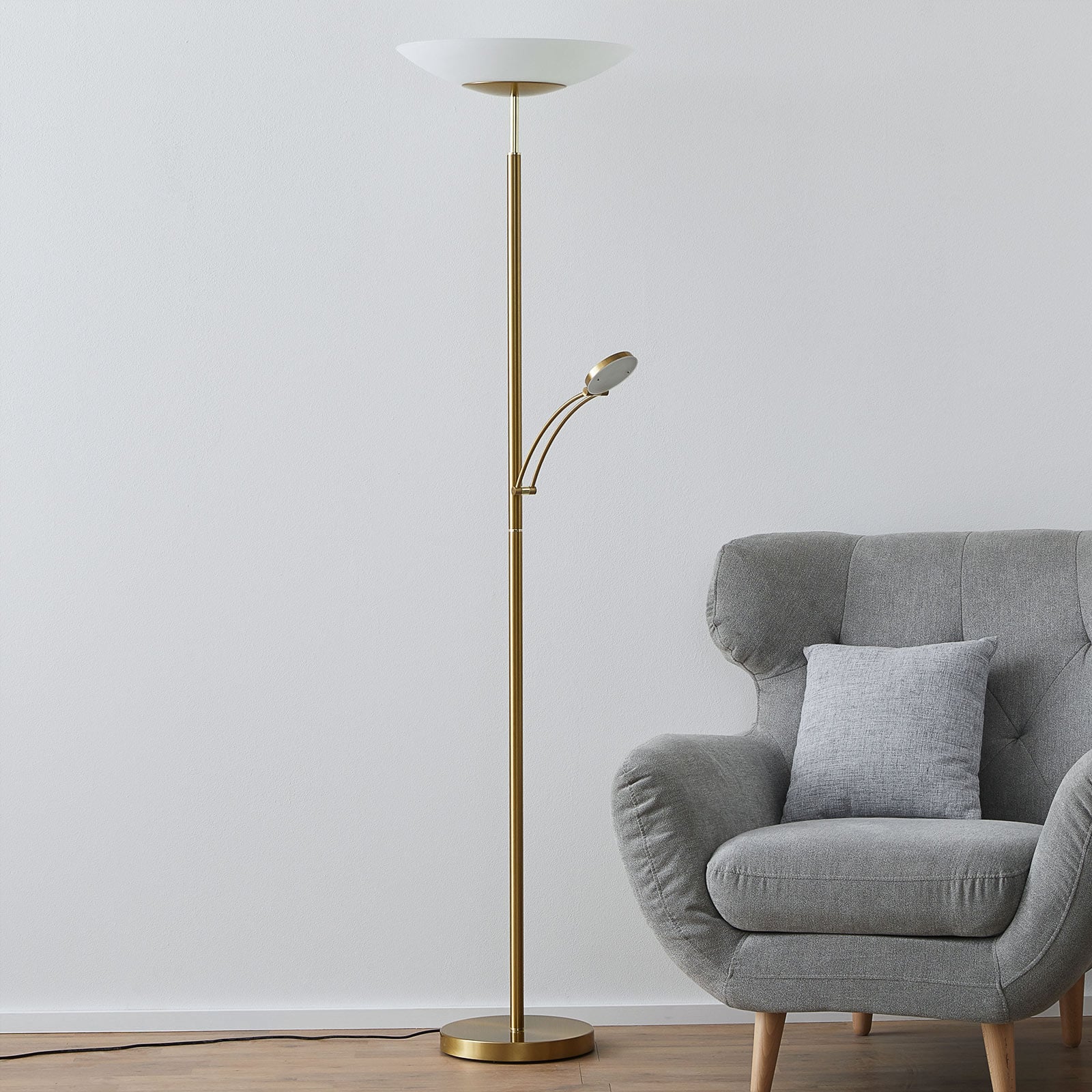LED gulvlampe Alfred dimbar messing matt bakside