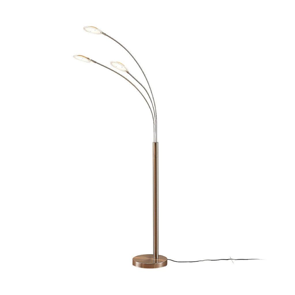 LED gulvlampe Anea 3-lys matt nikkel glass detalj av lampeskjermer