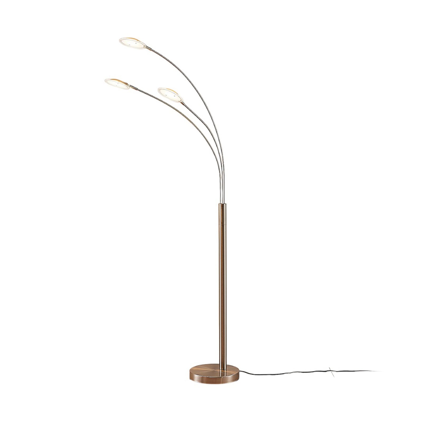 LED gulvlampe Anea 3-lys matt nikkel glass detalj av lampeskjermer
