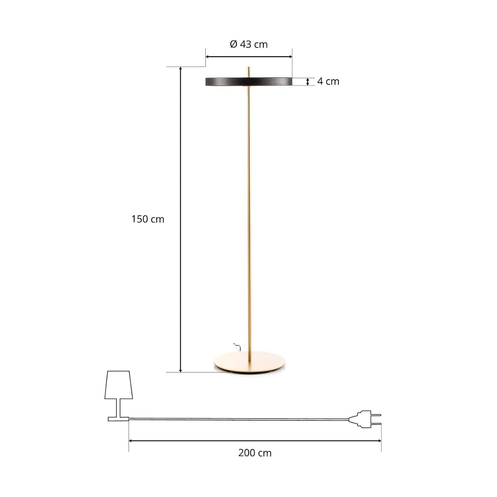 LED gulvlampe Asteria floor dimbar svart Ø43 cm sett fra siden