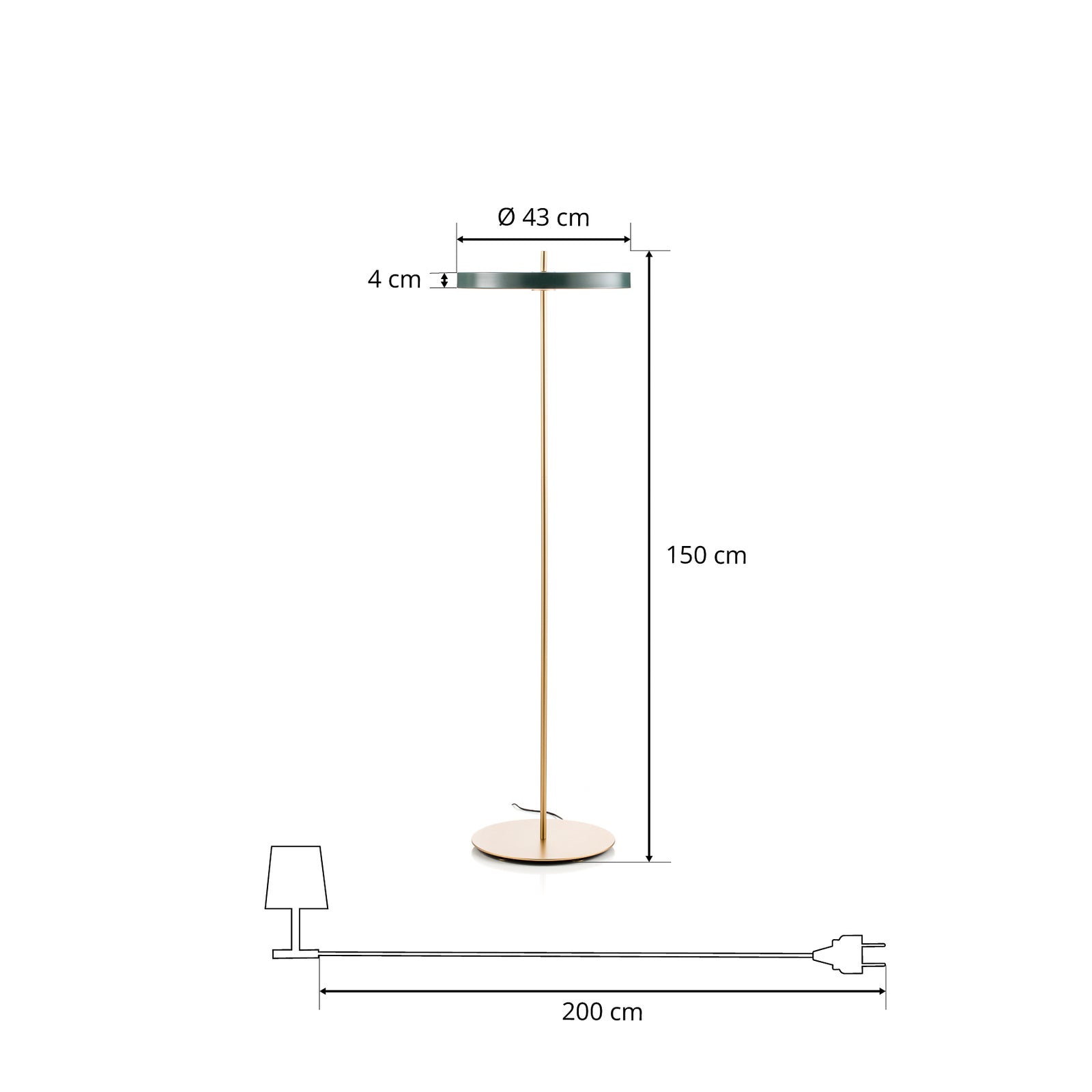 LED gulvlampe Asteria Floor skoggrønn dimbar med kabel