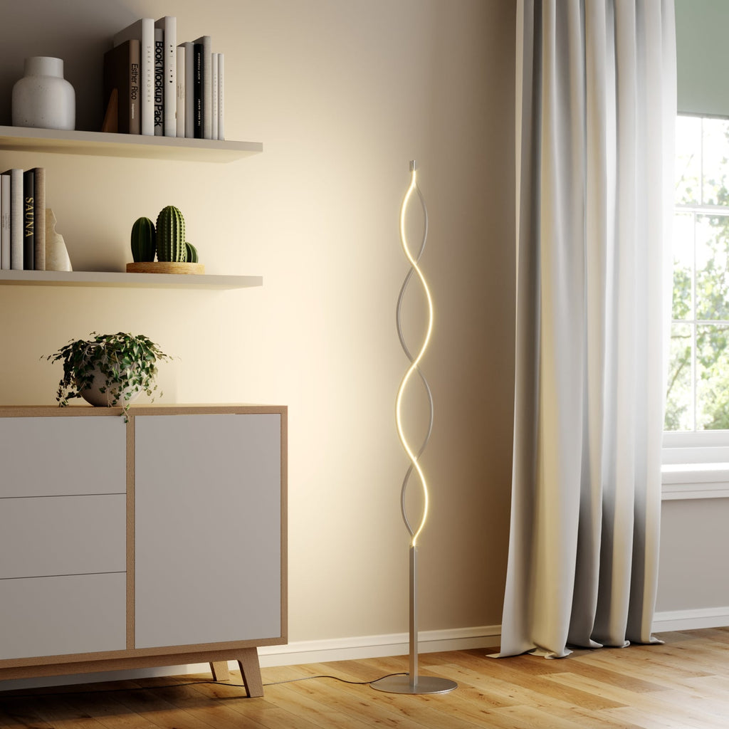 LED gulvlampe Auron nikkel bølgeformet dimbar 150 cm bakside