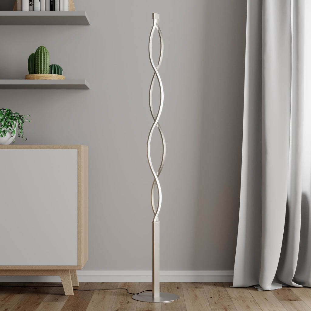 LED gulvlampe Auron nikkel bølgeformet dimbar 150 cm nærbilde av bølgeformede elementer