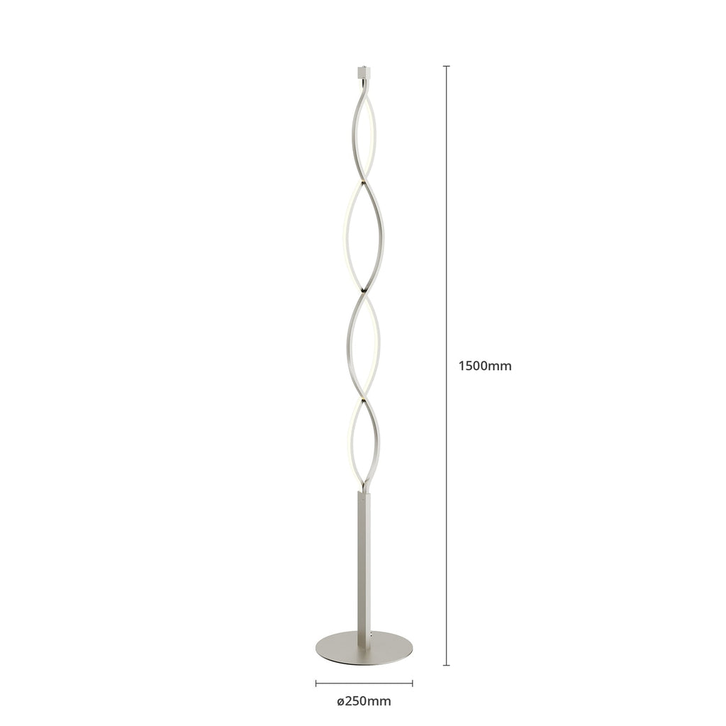 LED gulvlampe Auron nikkel bølgeformet dimbar 150 cm lysdetalj