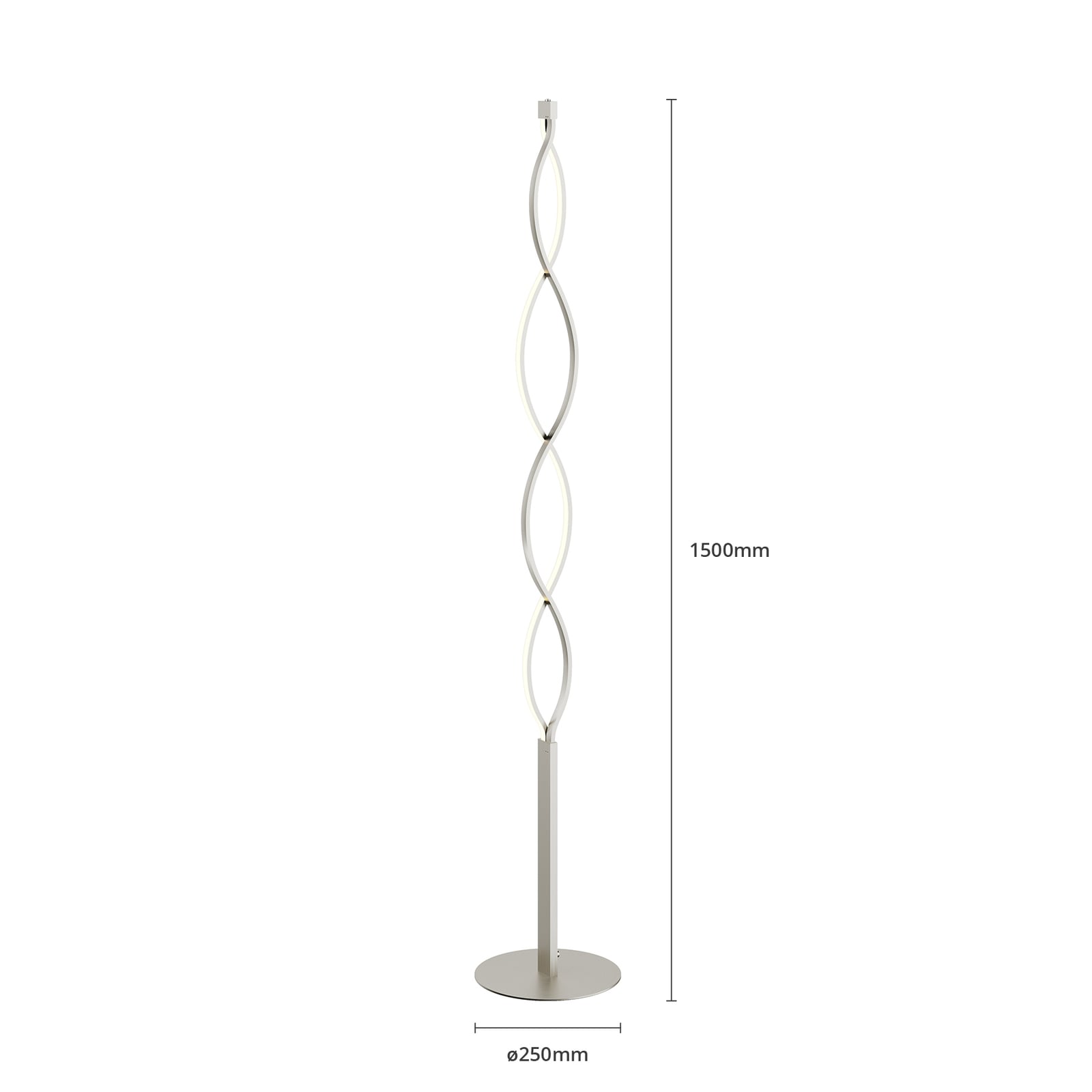 LED gulvlampe Auron nikkel bølgeformet dimbar 150 cm lysdetalj