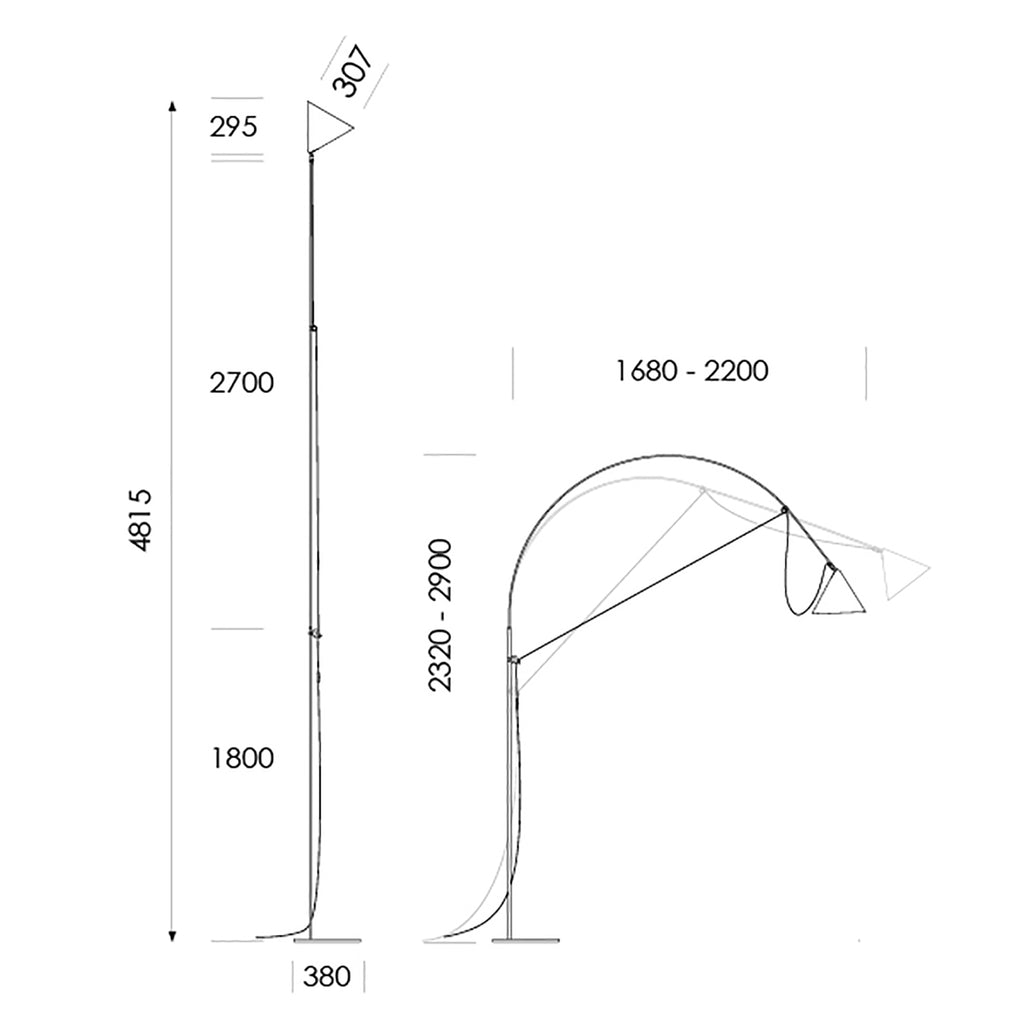 LED gulvlampe AYNO XL bue dimbar grå/oransje montert i rom
