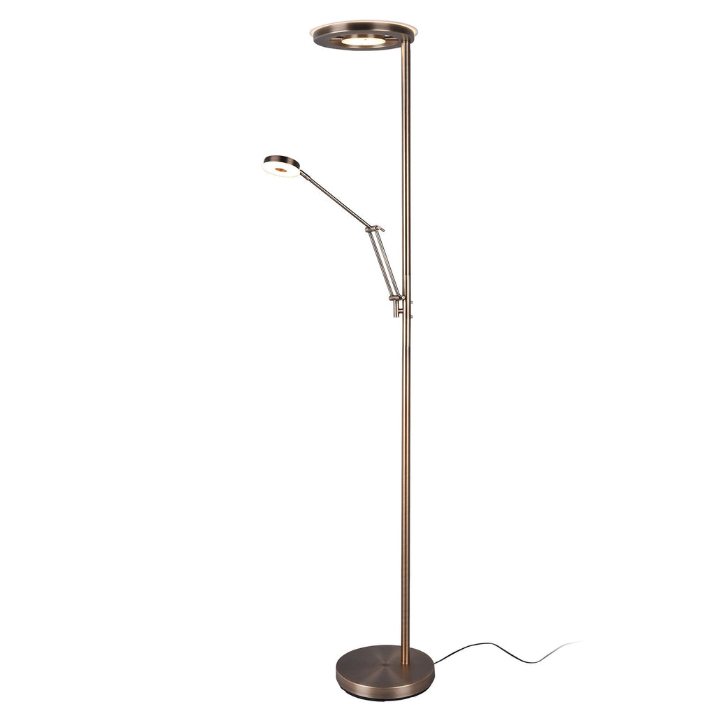 LED gulvlampe Barrie med leselys antikk messing dimbar CCT forfra