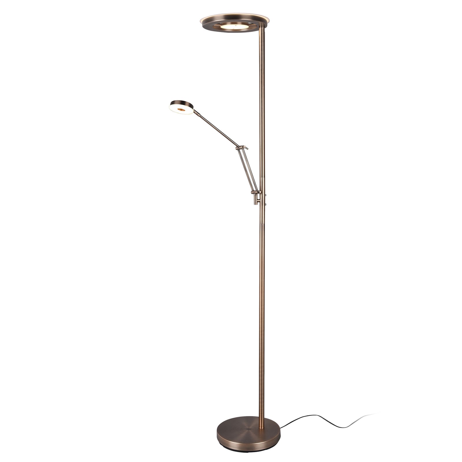 LED gulvlampe Barrie med leselys antikk messing dimbar CCT forfra