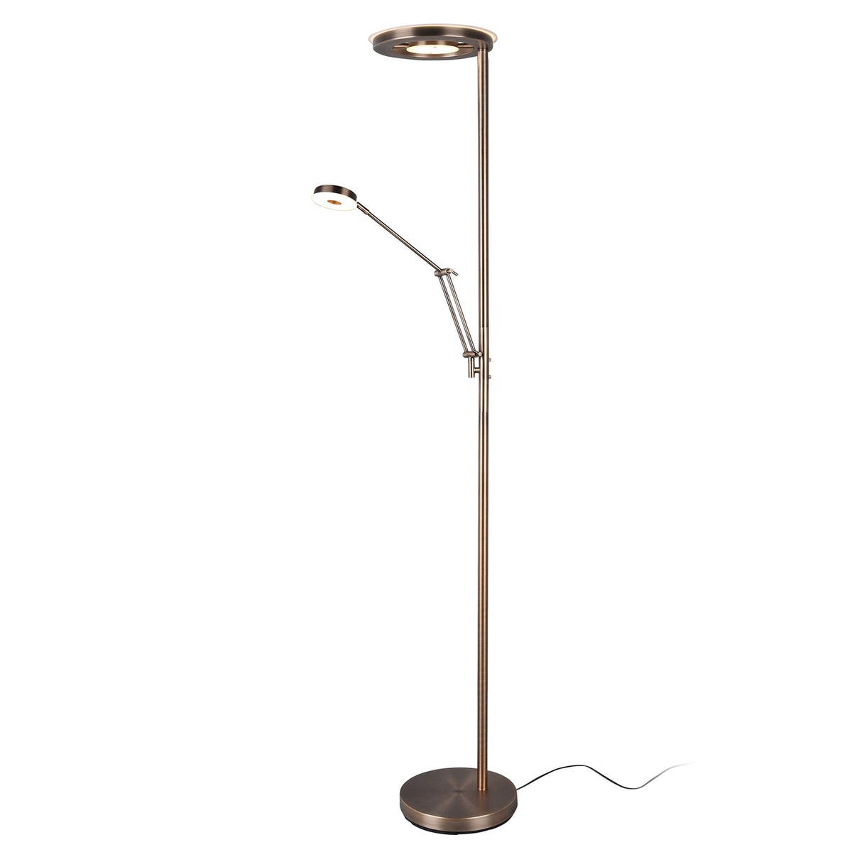 LED gulvlampe Barrie med leselys antikk messing dimbar CCT forfra