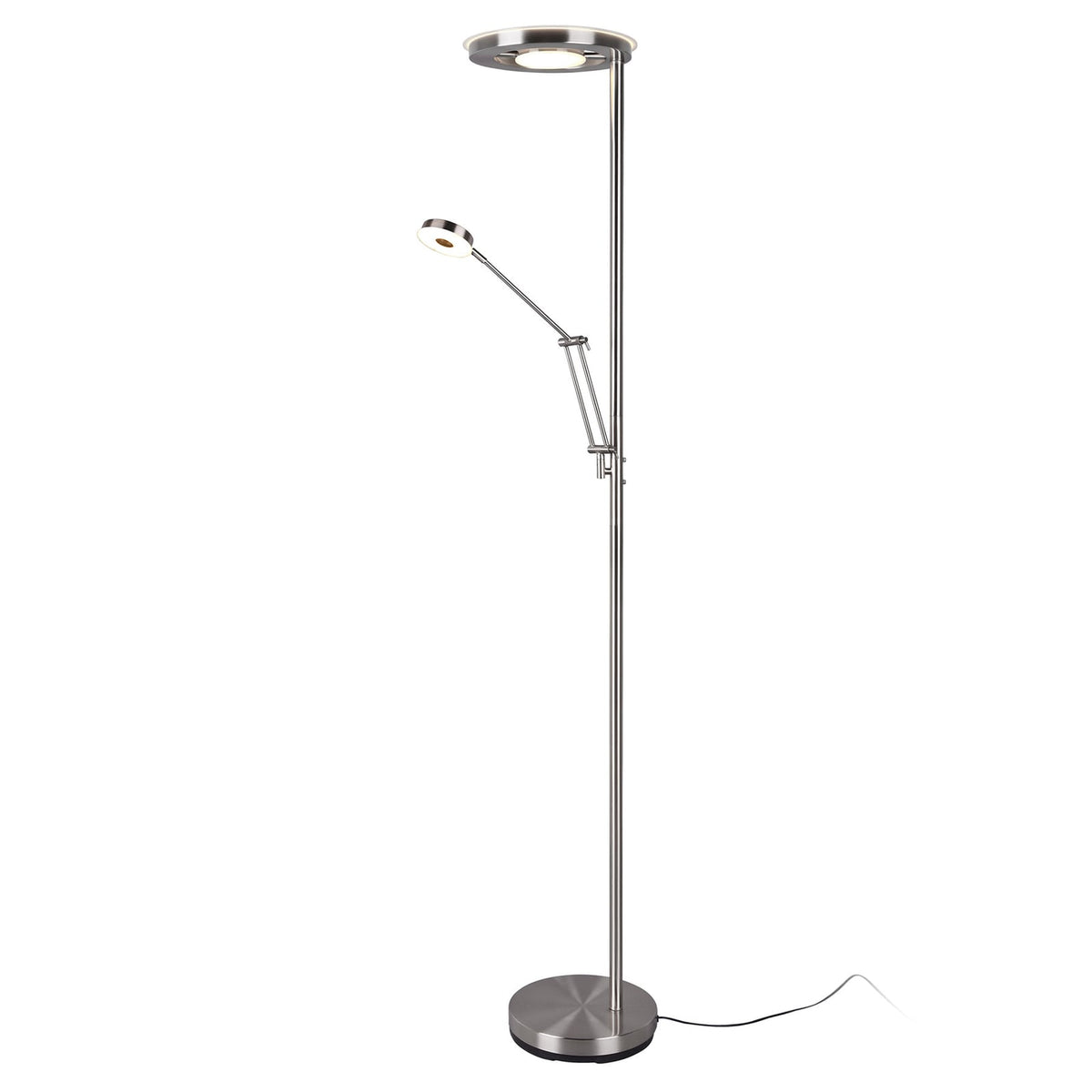 LED gulvlampe Barrie med leselys dimbar matt nikkel front
