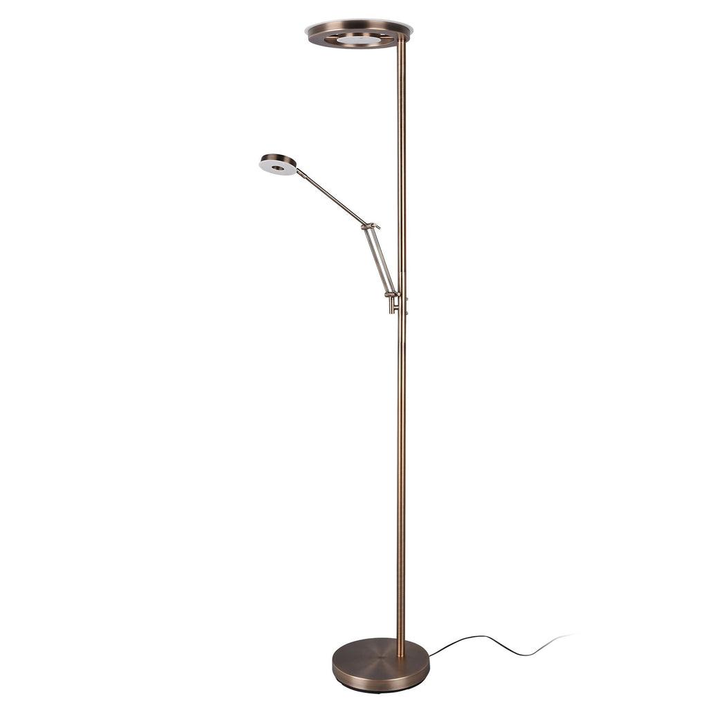 LED gulvlampe Barrie med leselys antikk messing dimbar CCT bakside