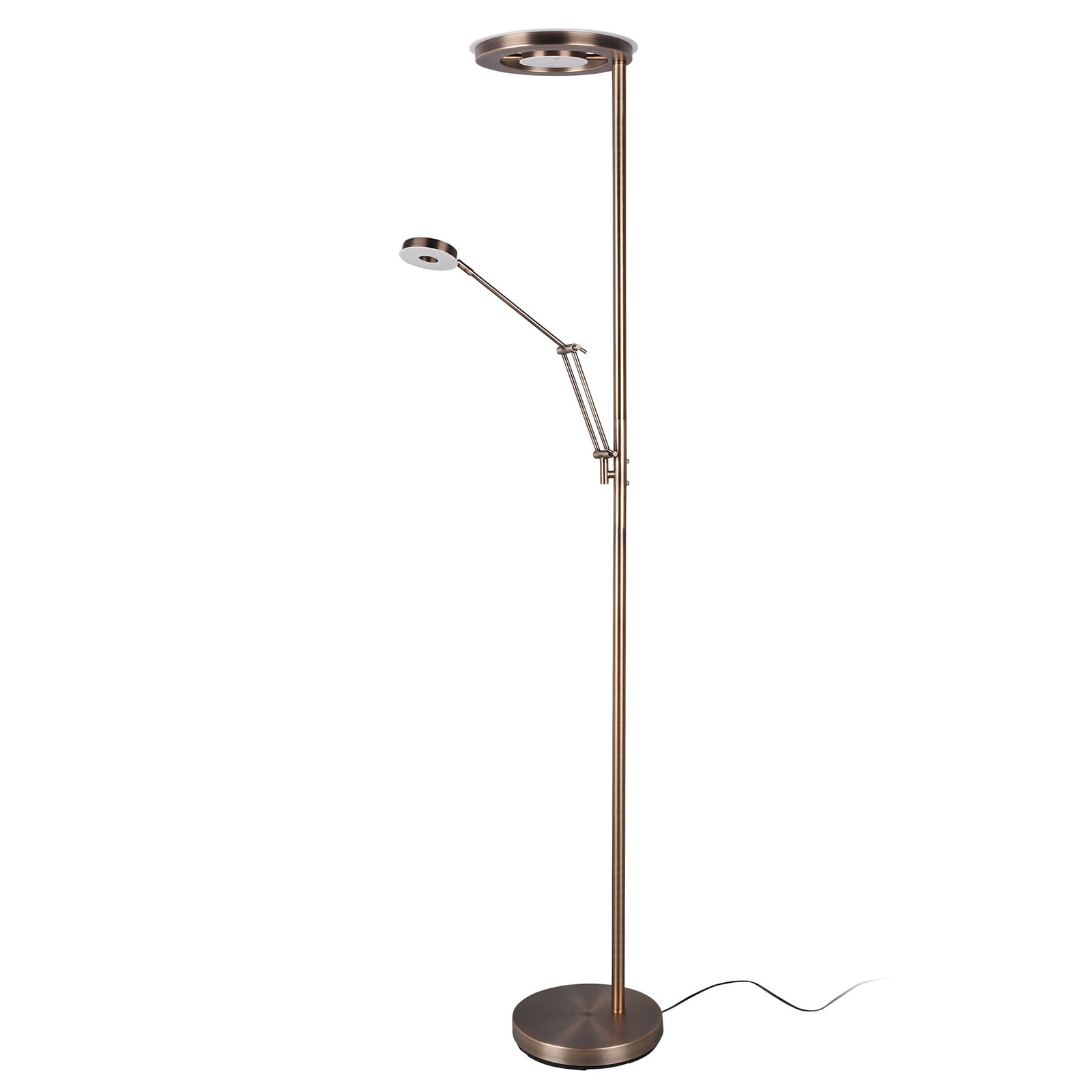 LED gulvlampe Barrie med leselys antikk messing dimbar CCT bakside