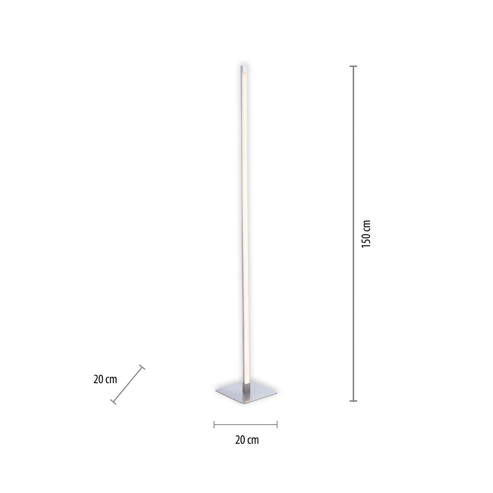LED gulvlampe Bella dimbar med berøringsdimmer stål 150 cm lys i mørkt rom
