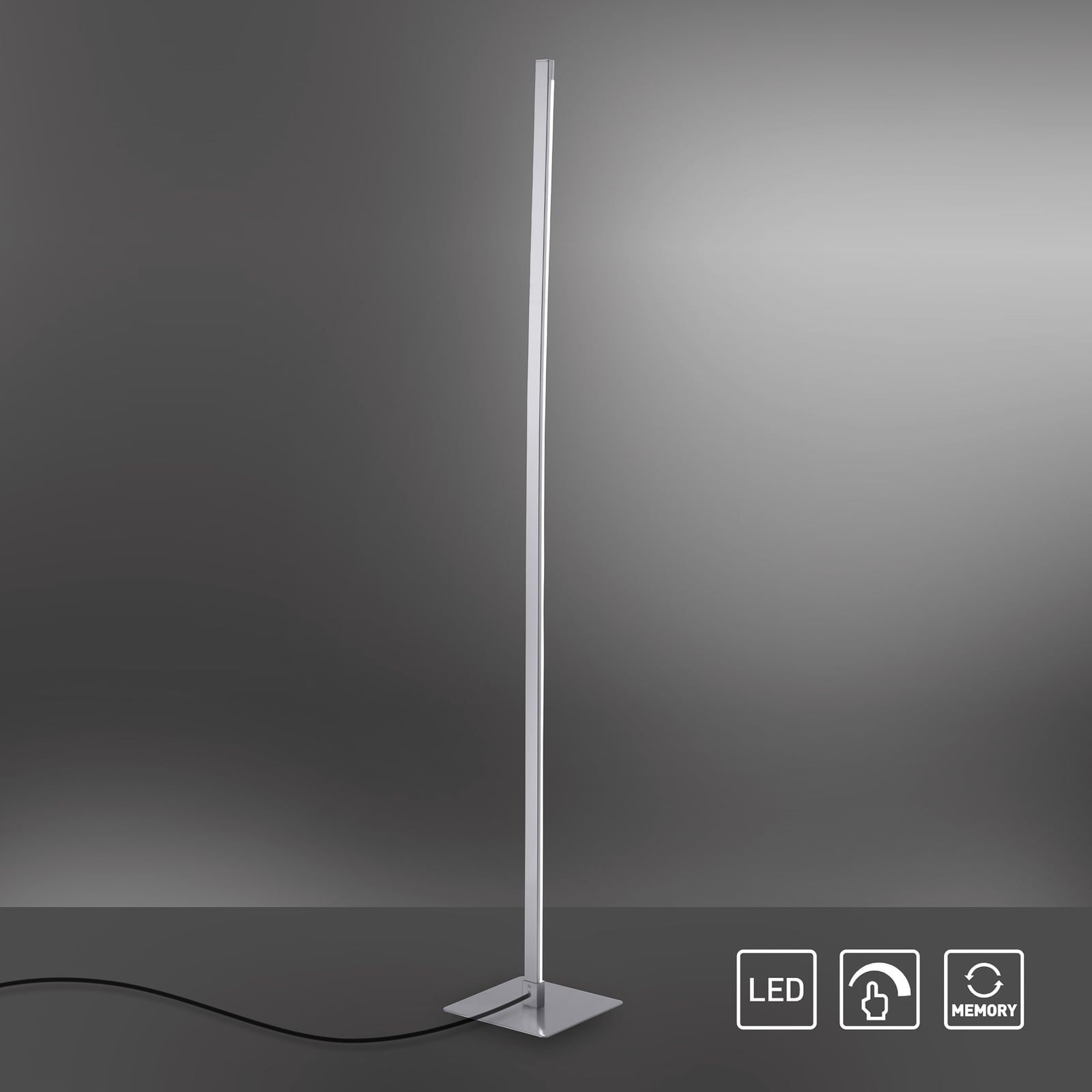 LED gulvlampe Bella dimbar med berøringsdimmer stål 150 cm oversikt