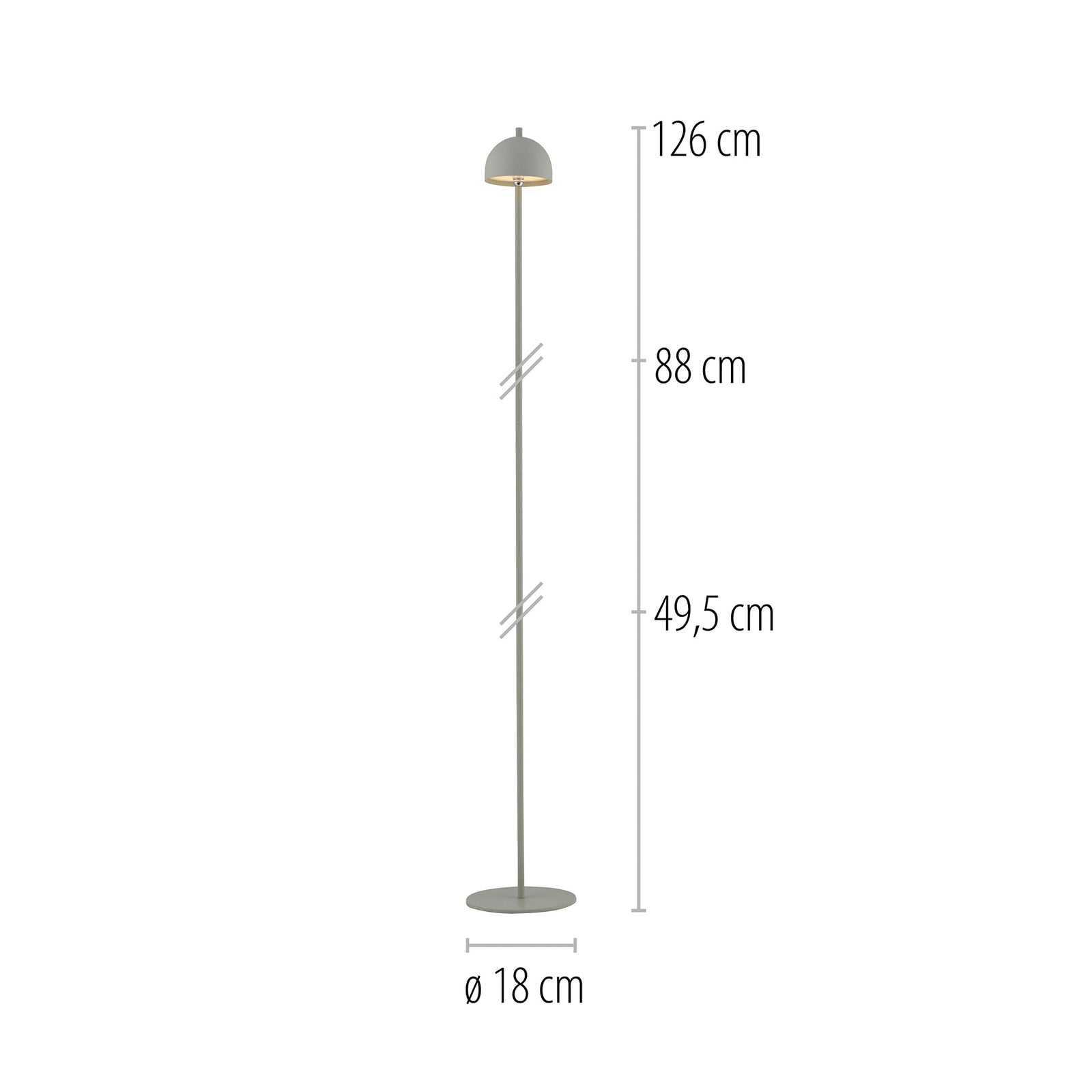 LED gulvlampe Bellies oppladbar dimbar IP54 H126 cm detalj av lampehode
