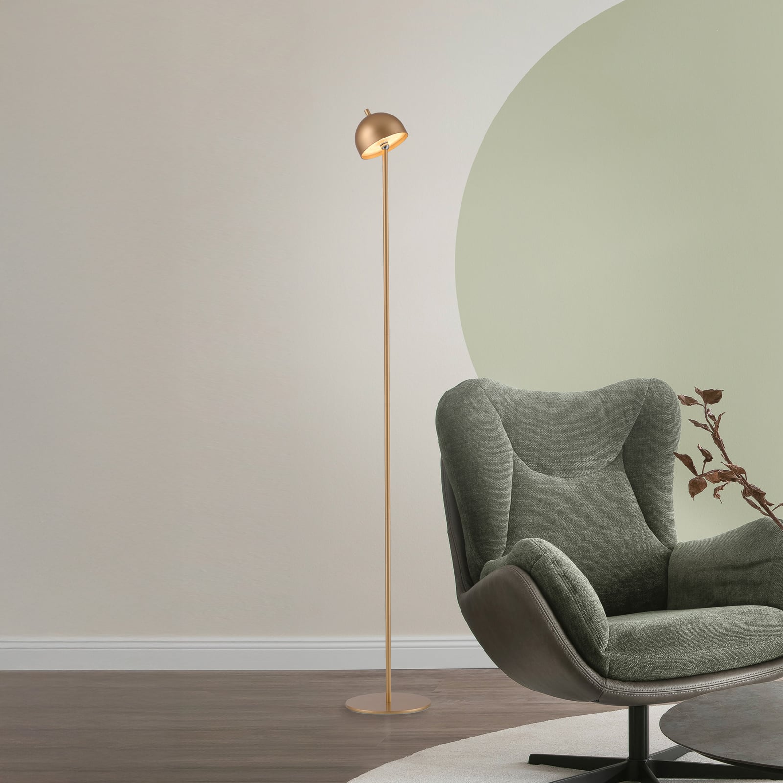 LED gulvlampe Bellies oppladbar dimbar gullfarget IP54 forfra