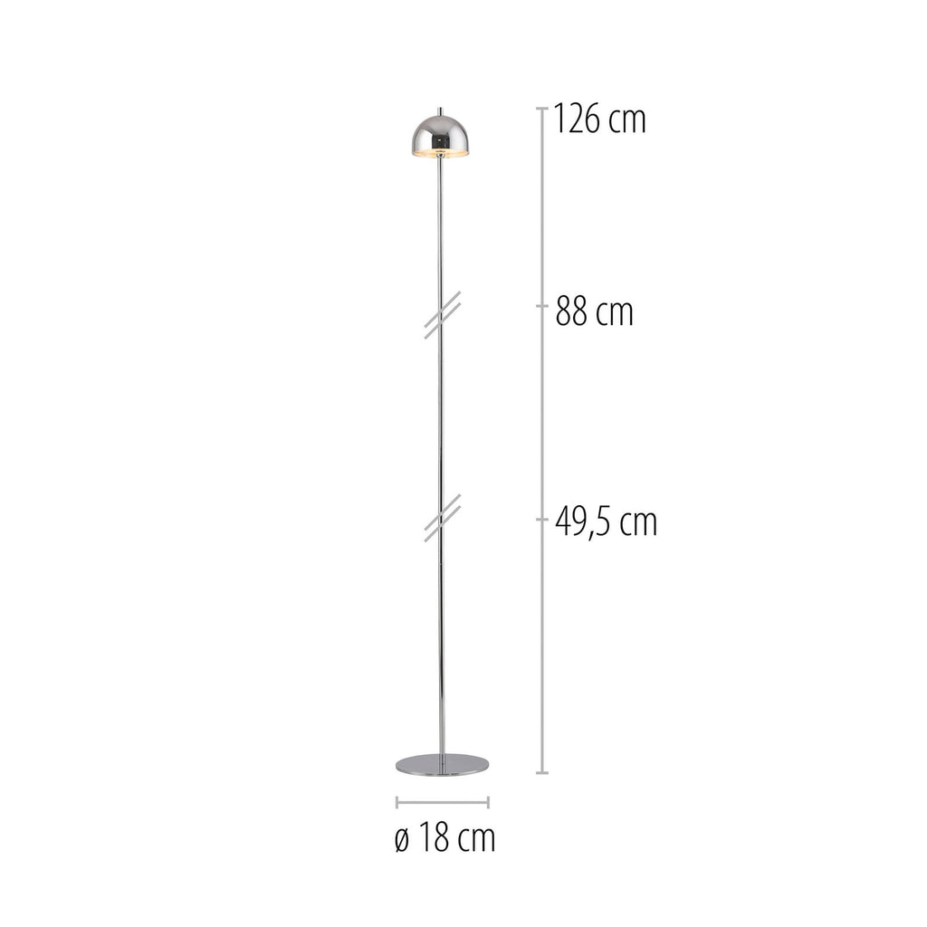 Detaljbilde av LED gulvlampe Bellies med krom finish