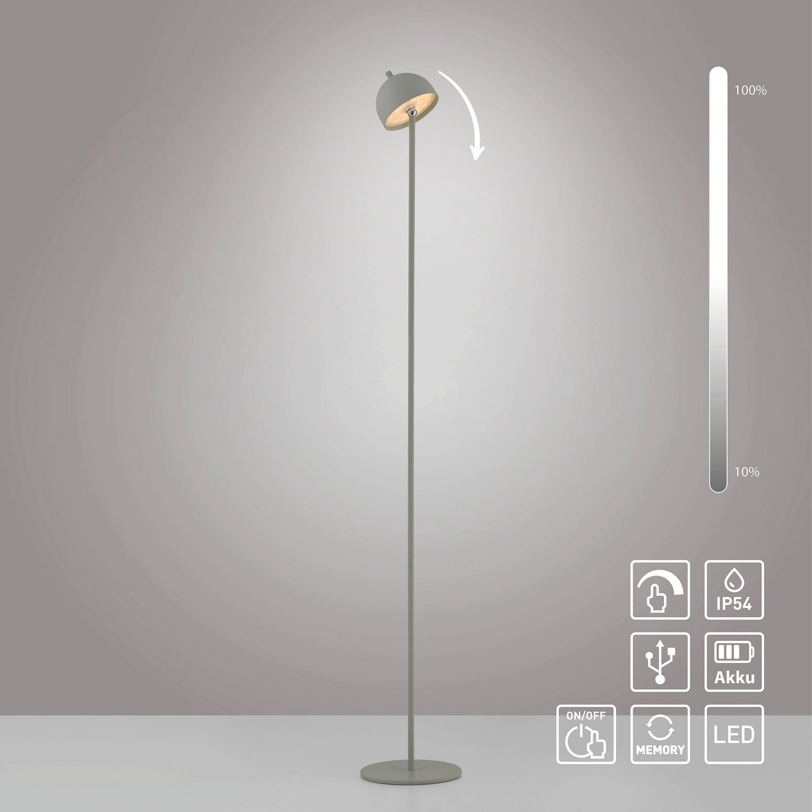 LED gulvlampe Bellies oppladbar dimbar IP54 H126 cm med tilbehør