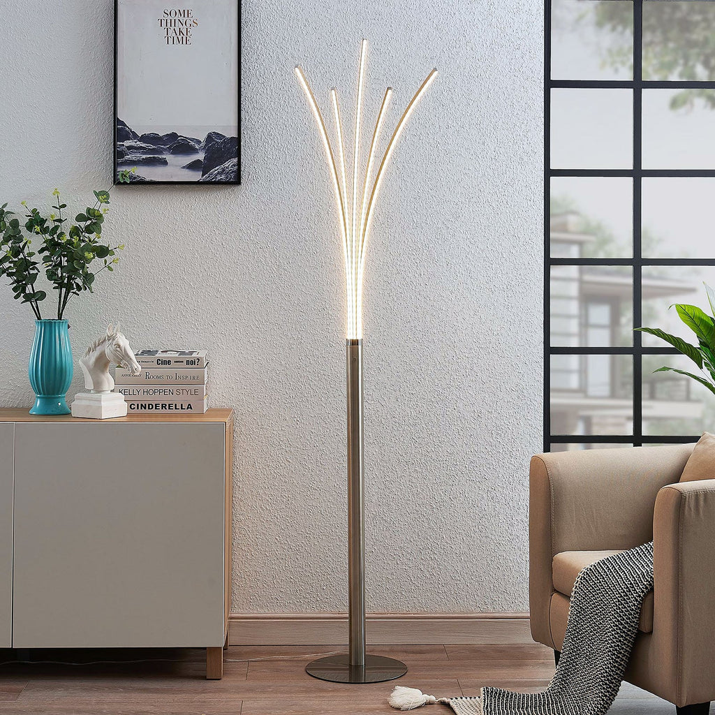 LED gulvlampe Boba 5-armet aluminium matt nikkel forfra