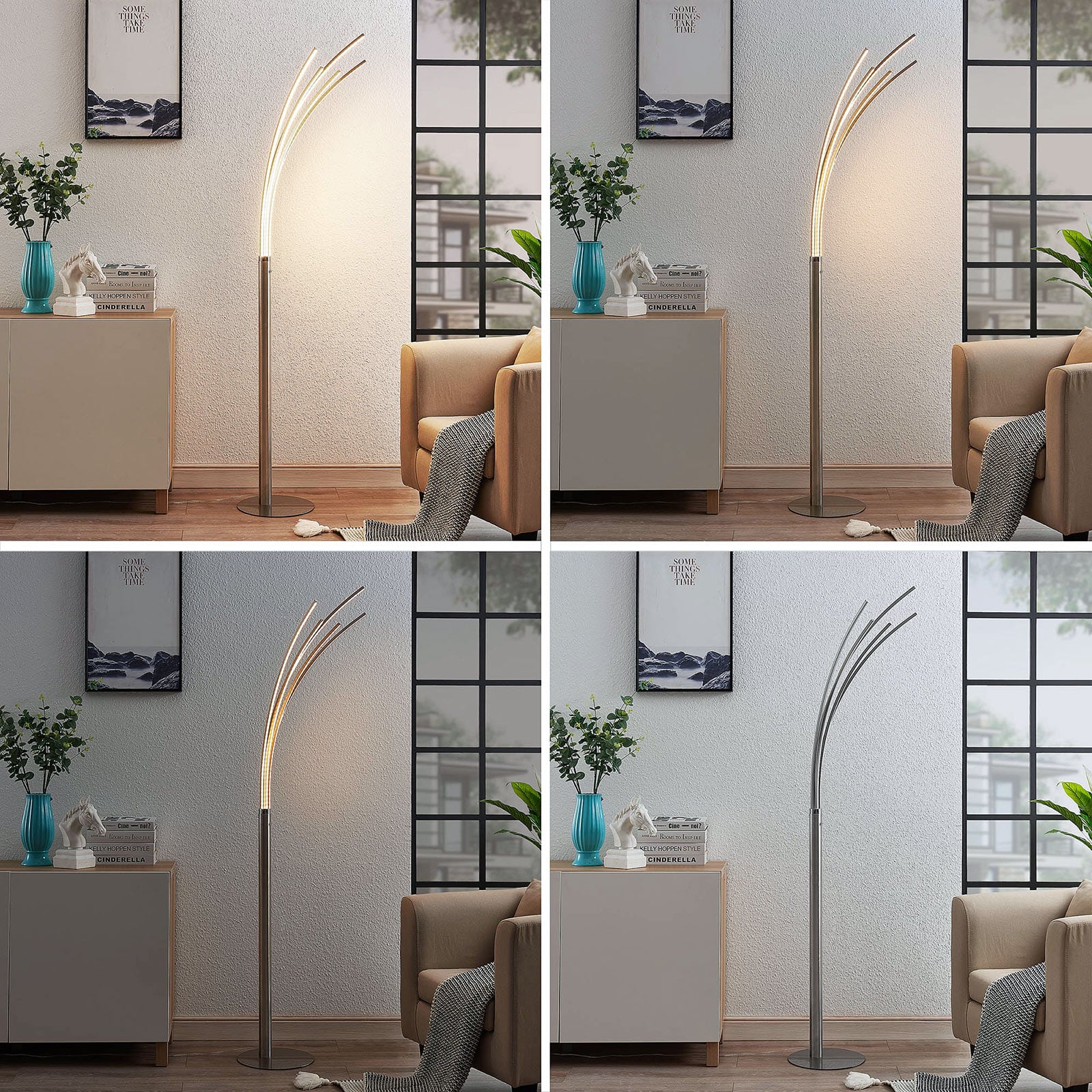 LED gulvlampe Boba 5-armet aluminium matt nikkel led stripe detalj