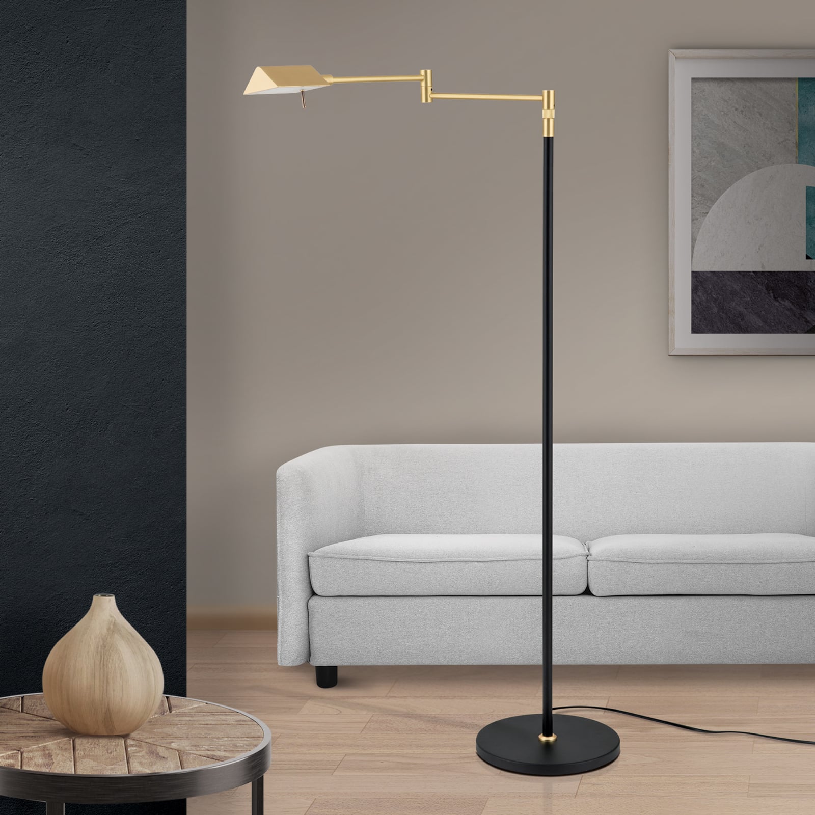 LED gulvlampe Boston berøringsdimmer svart/messing 147 cm bakside